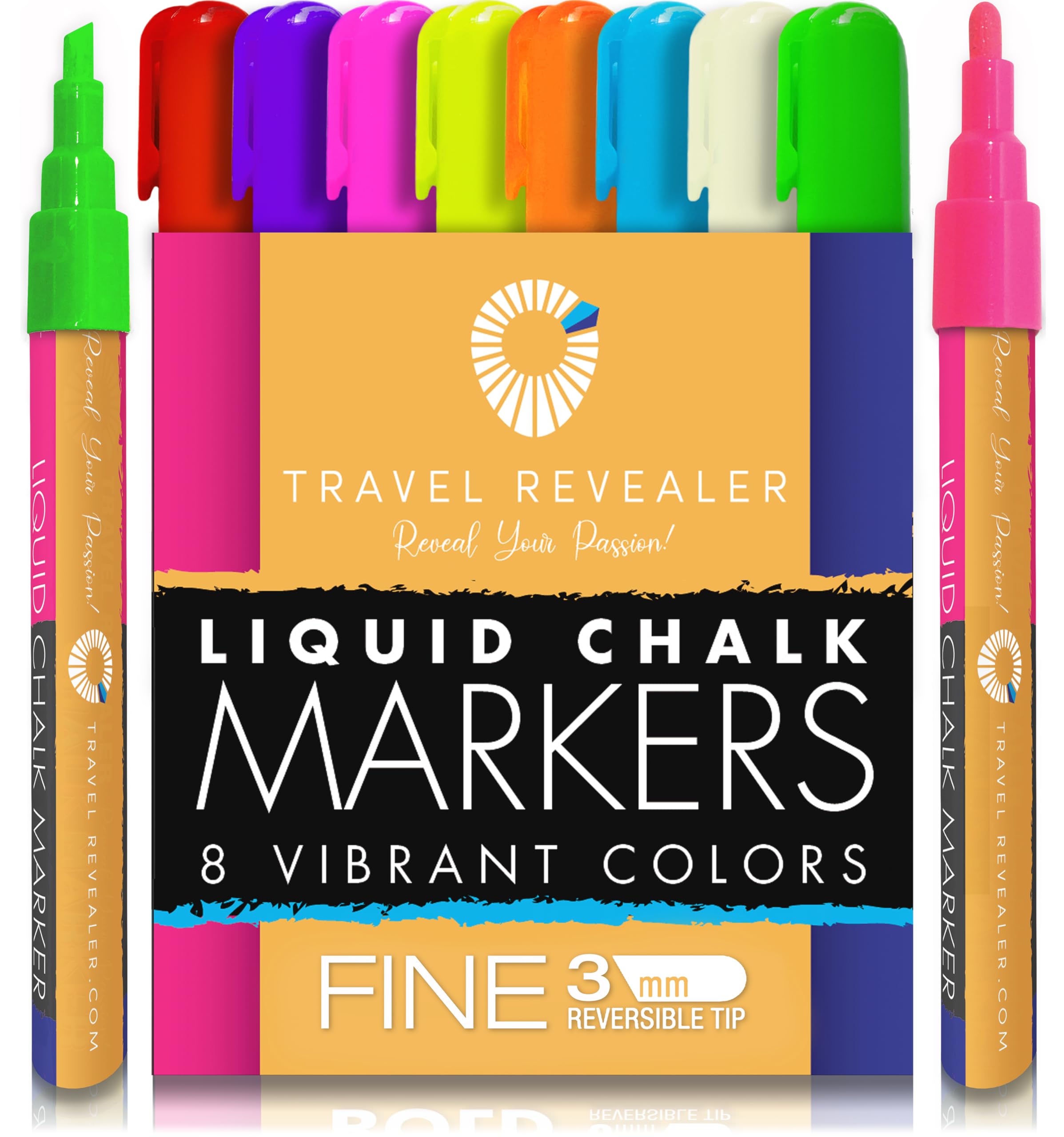 8-Pack Fine Tip Liquid Chalk Markers - 3mm Dual Tip Wet Erase Pens for Whiteboard, Chalkboard, Windows & Glass - Vibrant Colors for Kids, Teachers & Artists - Perfect for Classrooms, Restaurants & Home Decor