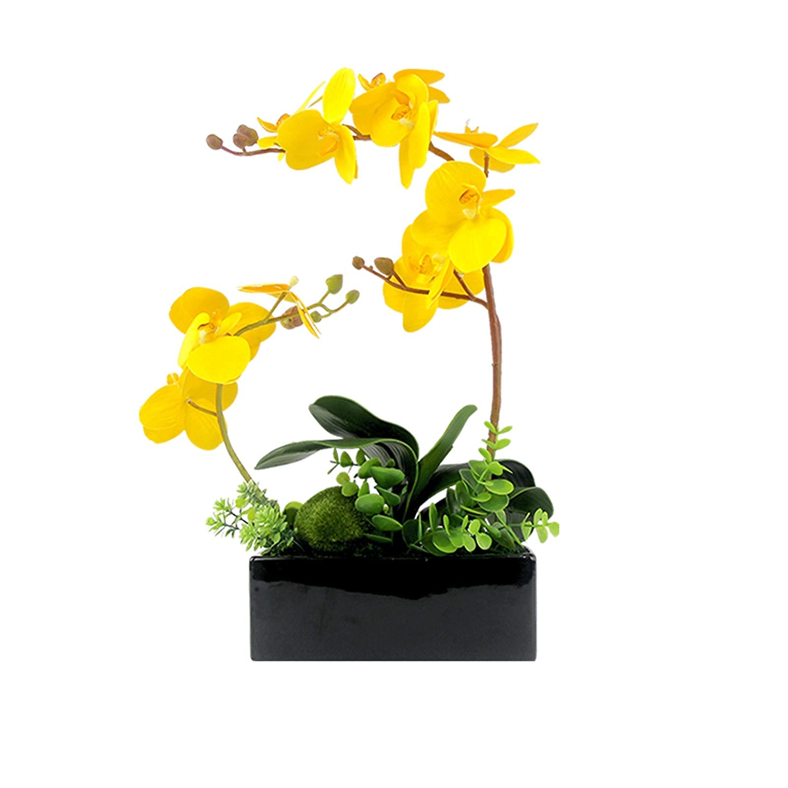 FMOGG 15.75 Inch Artificial Bonsai Tree with Orchid Flowers - Realistic Fake Plant in Decorative Pot for Home Office Decor, Indoor Housewarming Gift, Wedding Centerpiece & Tabletop Decoration
