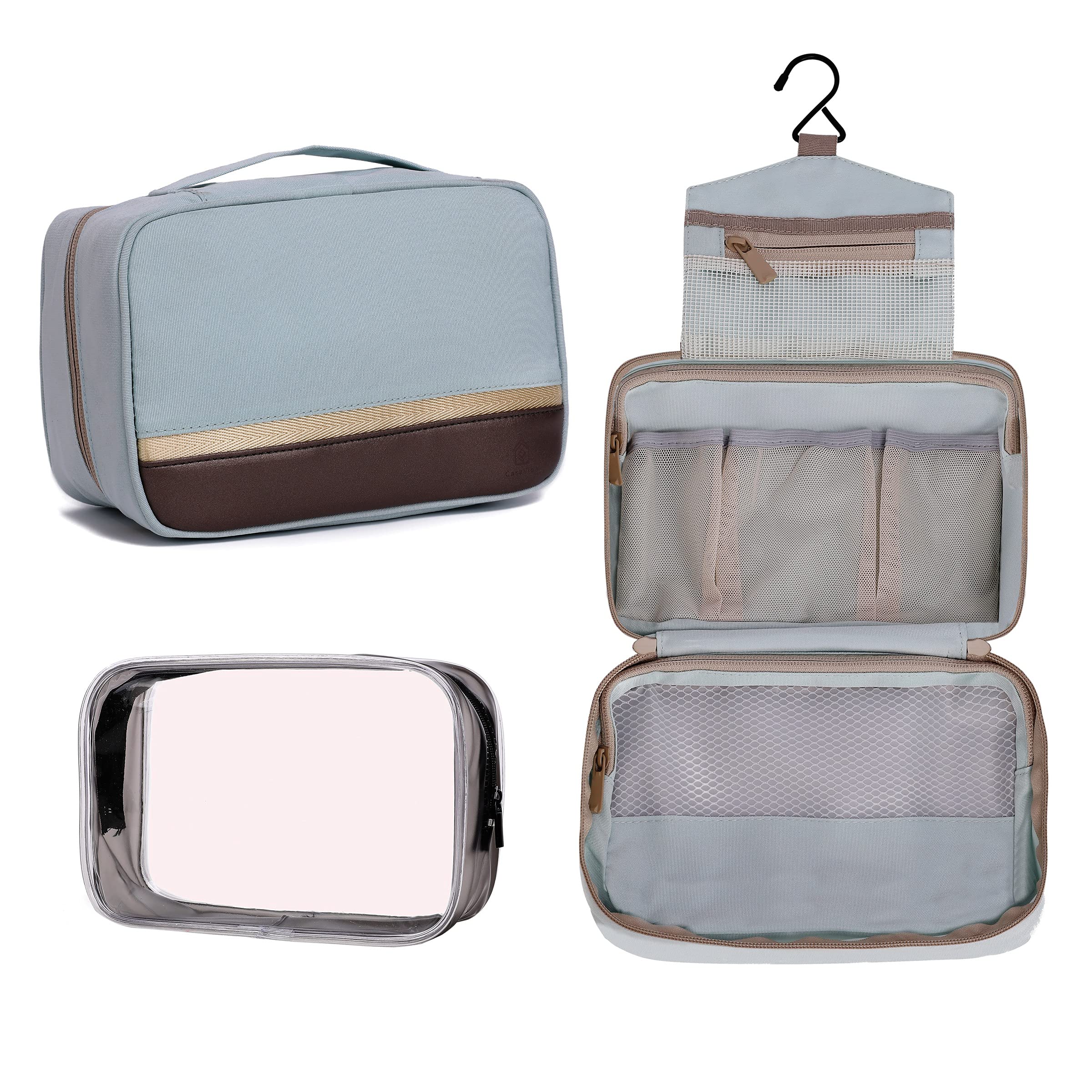 **CASAVIDA Water-Resistant Hanging Toiletry Bag for Women - TSA Approved Transparent Cosmetic Travel Organizer with Hook, Makeup & Toiletries Pouch for Gym, Vacation & Business Trips**