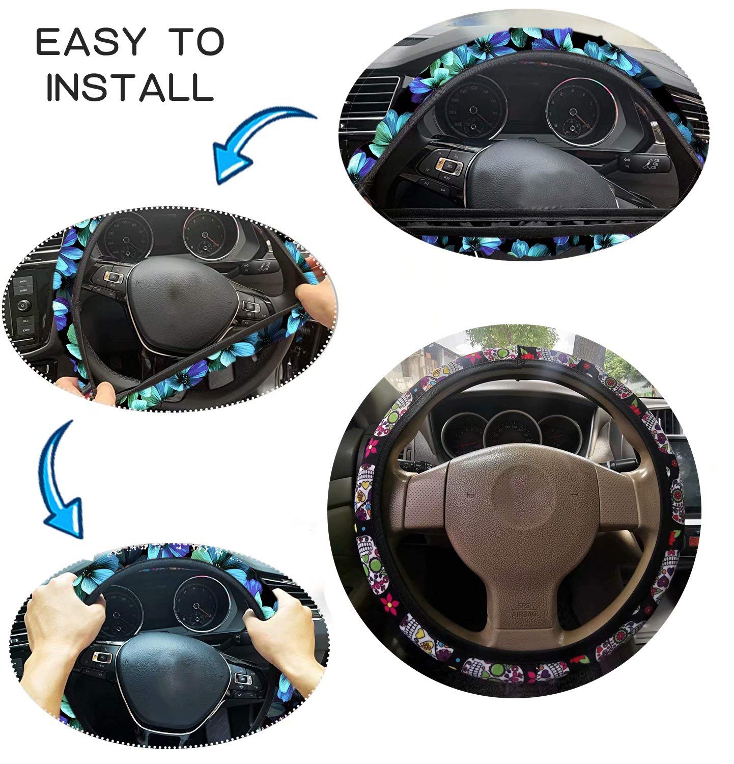 Navajo Aztec Horse Geometric 15-Inch Women's Steering Wheel Cover - Summer Beach Design Polyester Fabric Car Accessories - Set of 3 for Comfort & Style (Perfect for Road Trips, Commuting, and Hot Weather Driving)