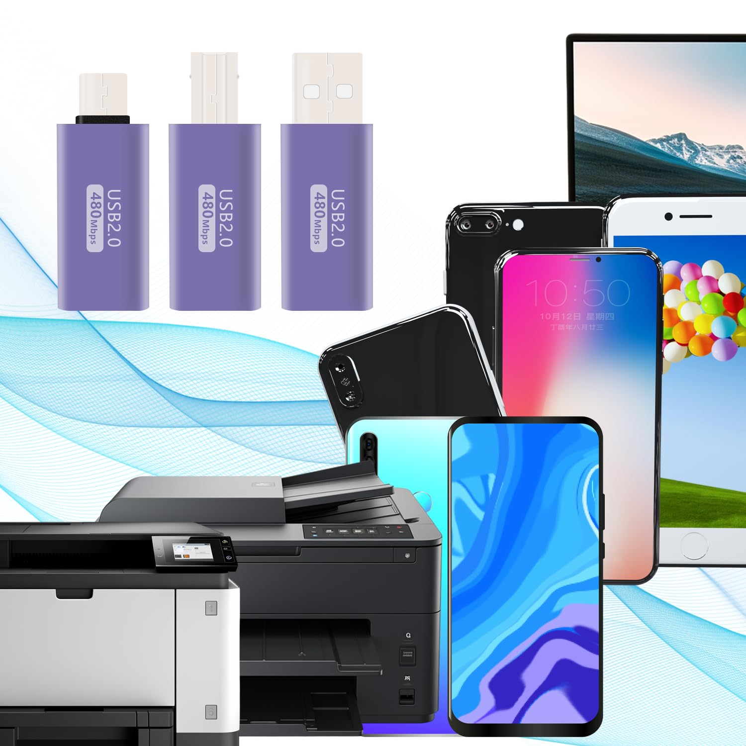 RIIEYOCA 3-Pack USB Adapter Set - USB B Male to Female 2.0, USB A Male to Female 2.0 & USB C Male to Female 2.0 - Compatible with Electronic Pianos, Printers, Electronic Drums, MIDI Controllers, Audio Interfaces - Perfect for Music Production, Office Setup & Home Studio