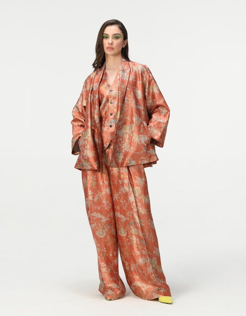 Exquisite Palazzo Silk Brocade Coral Fabric - Luxury Home Decor & Fashion Material for Dresses, Curtains, and Upholstery