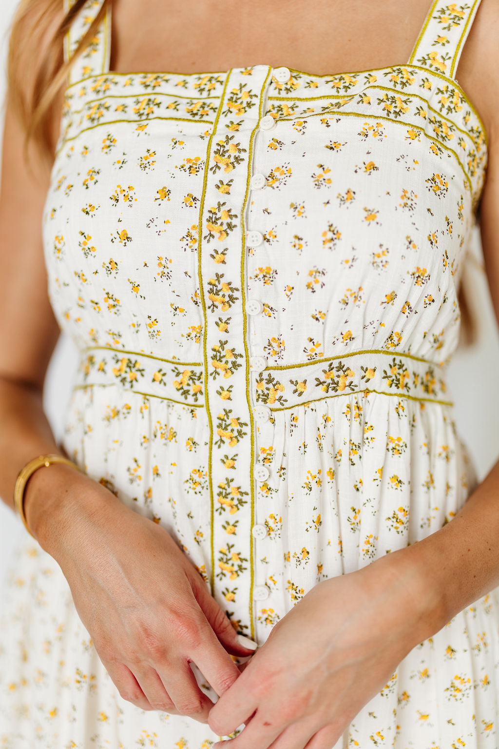Kenna Cotton Floral Embroidered Maxi Dress in Daffodil Yellow | Boho Summer Beach Dress for Women | Perfect for Vacations, Weddings & Outdoor Events