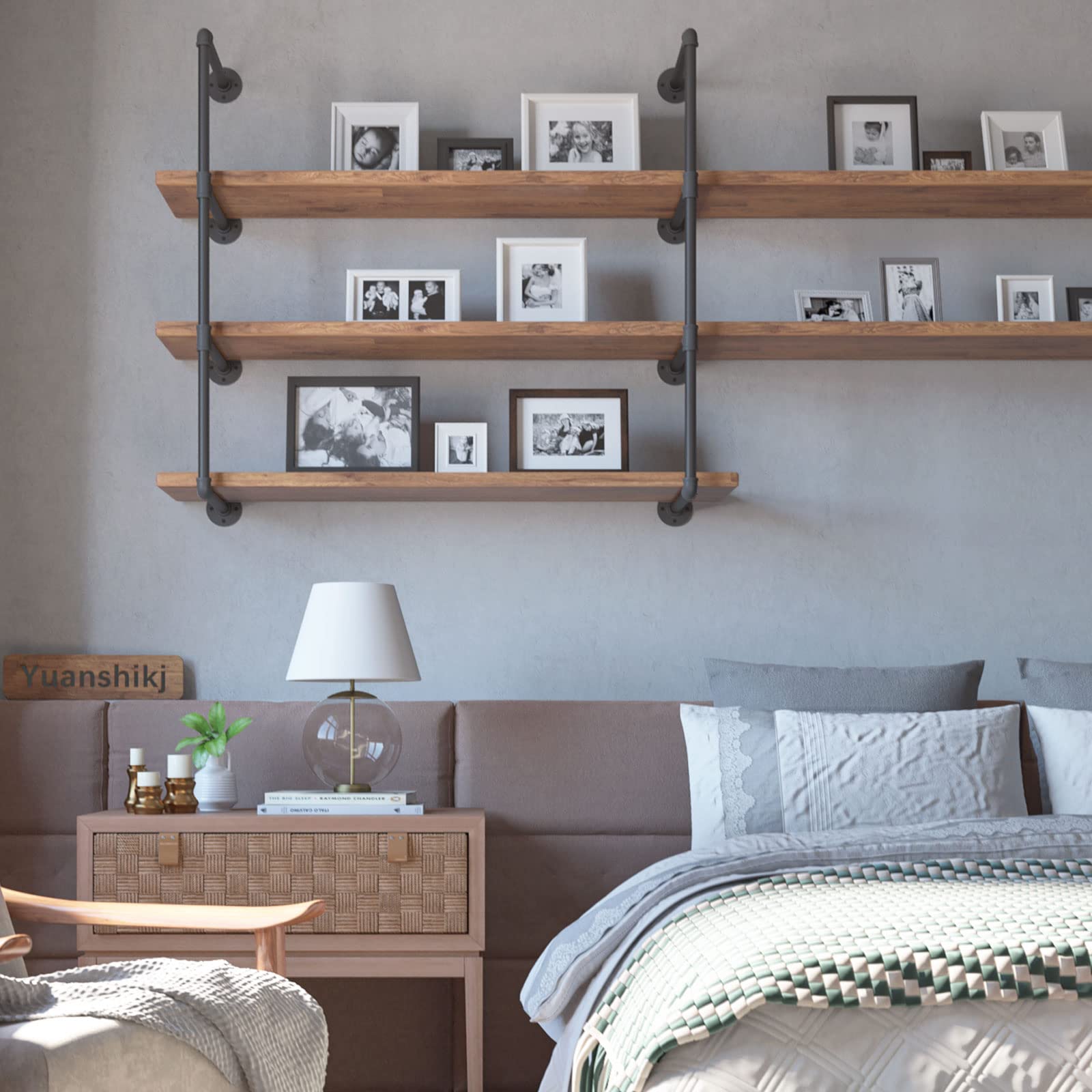 2-Pack Industrial Wall Mount Iron Pipe Shelf Brackets - 28