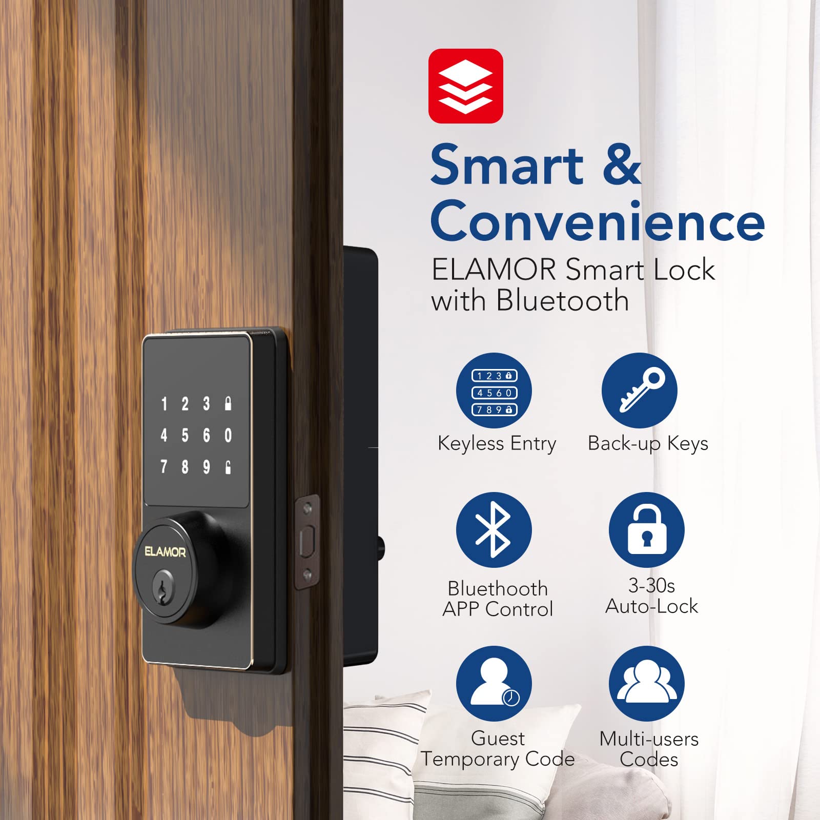 Smart Bluetooth Door Lock - Keyless Entry Touchscreen Keypad, Easy Installation, App Control & Multi-User Codes, Waterproof Electronic Deadbolt for Enhanced Home Security | Perfect for Front Doors, Apartments & Vacation Rentals