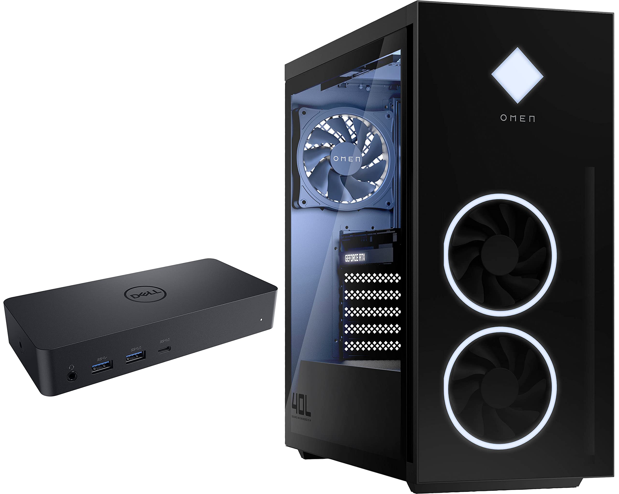 HP OMEN 40L GT21 Gaming & Business Desktop PC - Intel i7-12700KF 12-Core, 32GB RAM, 1TB SSD, RTX 3060 Ti, WiFi 6, Windows 11 Pro - Powerful Computer for Gaming, Streaming & Office Work with D6000 Dock Station