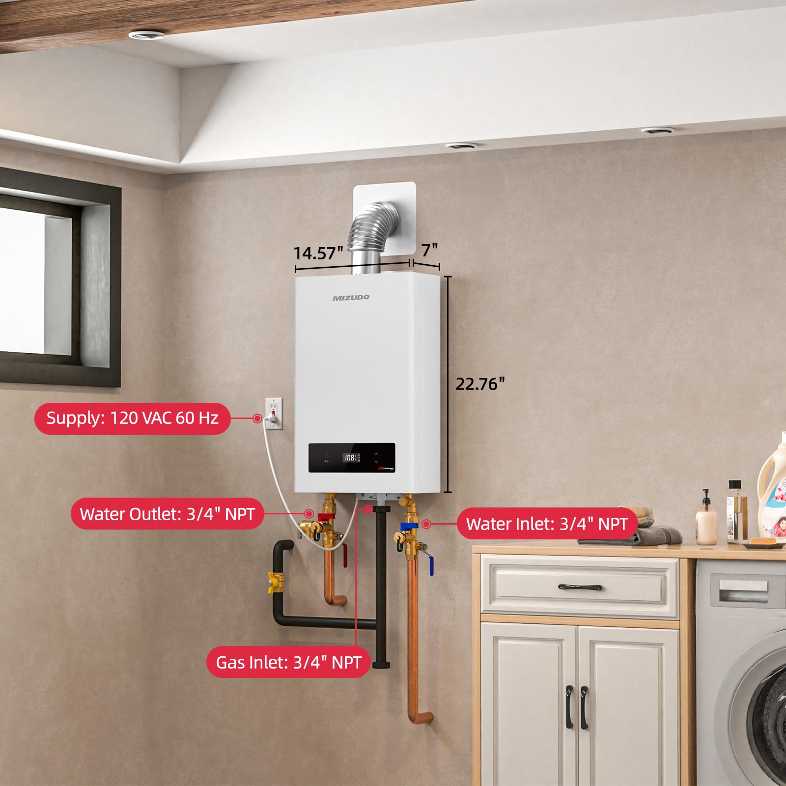 MIZUDO 5.1 GPM 120,000 BTU Propane Tankless Water Heater - CSA Certified Indoor Instant Hot Water System (Gen 2) for Home, RV & Camping Use