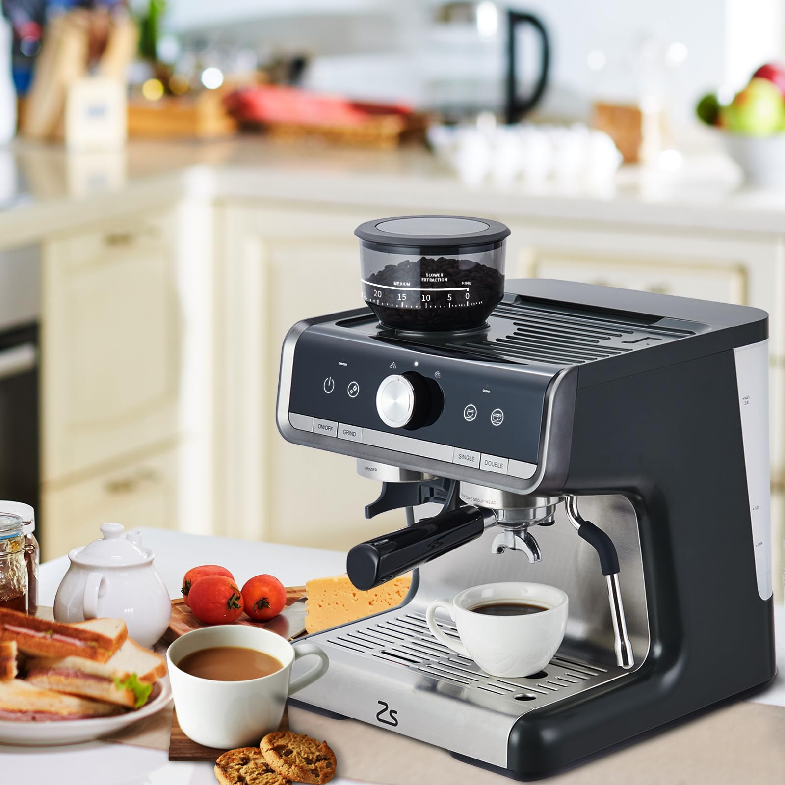 Garvee Professional Espresso Machine with Built-in Grinder & Milk Frother Steam Wand - 15 Bar Pressure Cappuccino & Latte Maker for Home Baristas - Perfect Gift for Coffee Lovers, Dad, Mom & Housewarming - Ideal for Kitchen, Office & Small Coffee Shops