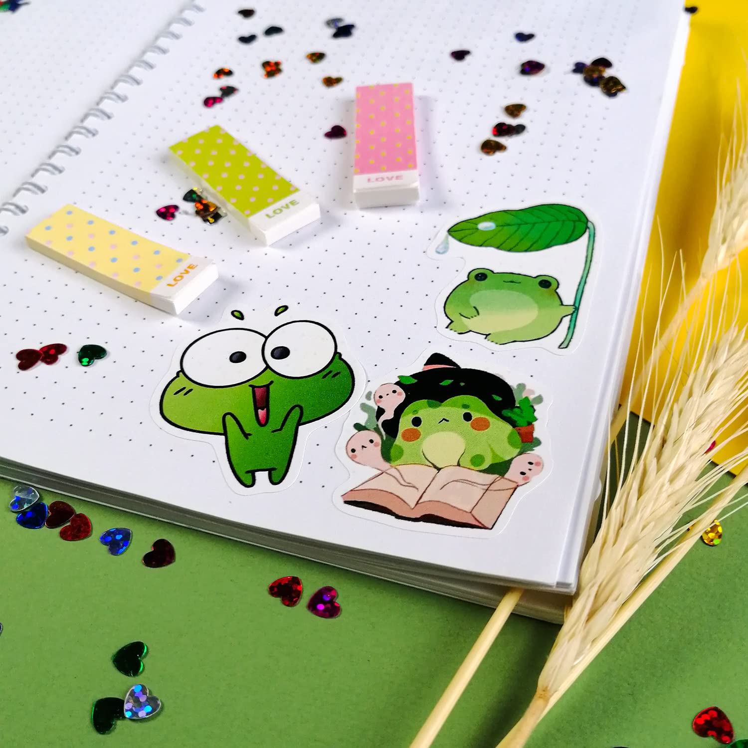 BulbaCraft Kawaii Frogs Stickers Set - 50 Pcs Cute Green & White Vinyl Decals for Kids | Waterproof, Scratch Resistant | Perfect for Water Bottles, Laptops, Scrapbooks, Journals & DIY Crafts | Fun Frog-Themed Decorations for School, Home & Office Use