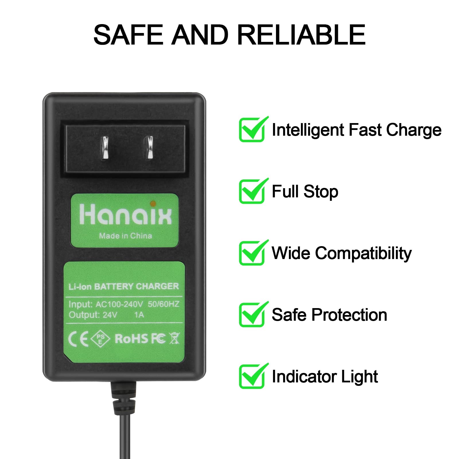 24V Li-ion Battery Charger for Greenworks 29842 29852 29322 BAG708 BAG711 - Fast Charging Compatible with Greenworks G-24 Power Tools - Perfect for Lawn Mowers, String Trimmers & Outdoor Power Equipment