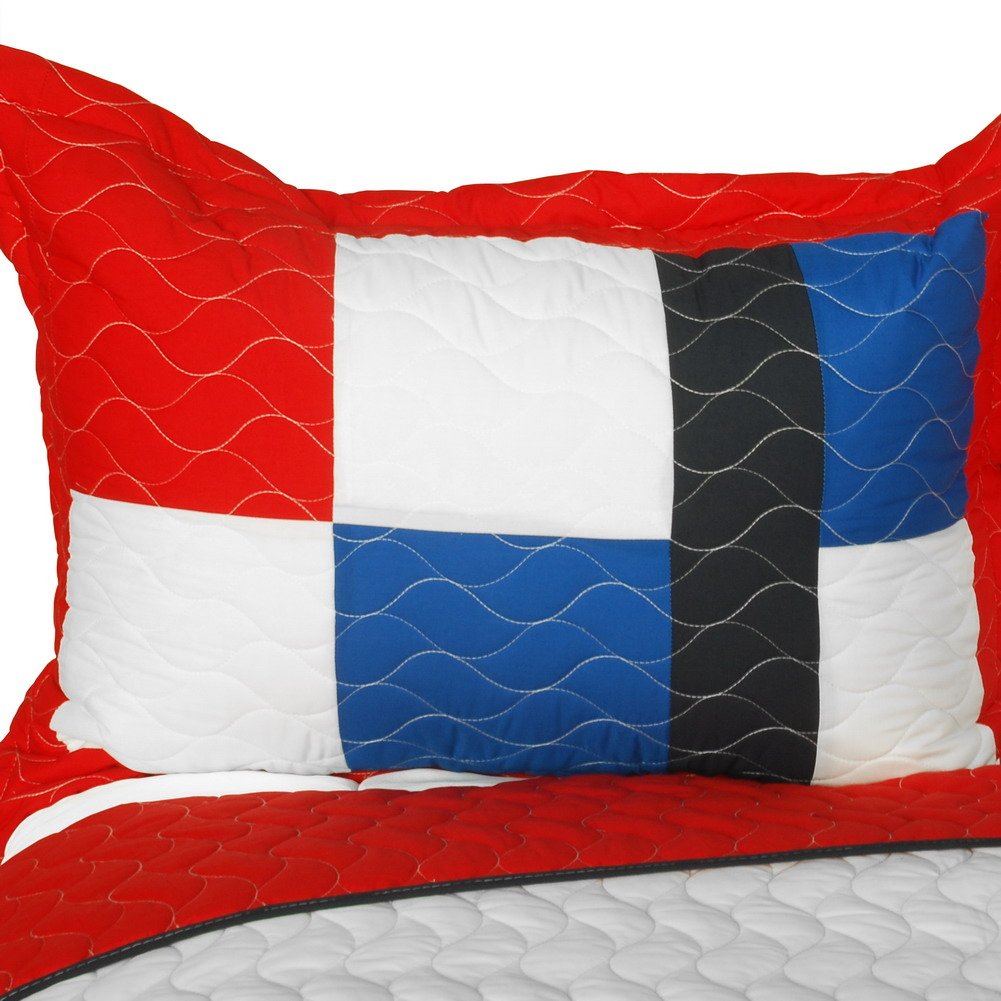 Be Myself Vermicelli-Quilted Patchwork Geometric Quilt Set Full/Queen Size - Soft Bedding for Cozy Bedroom Decor & Guest Room Essentials
