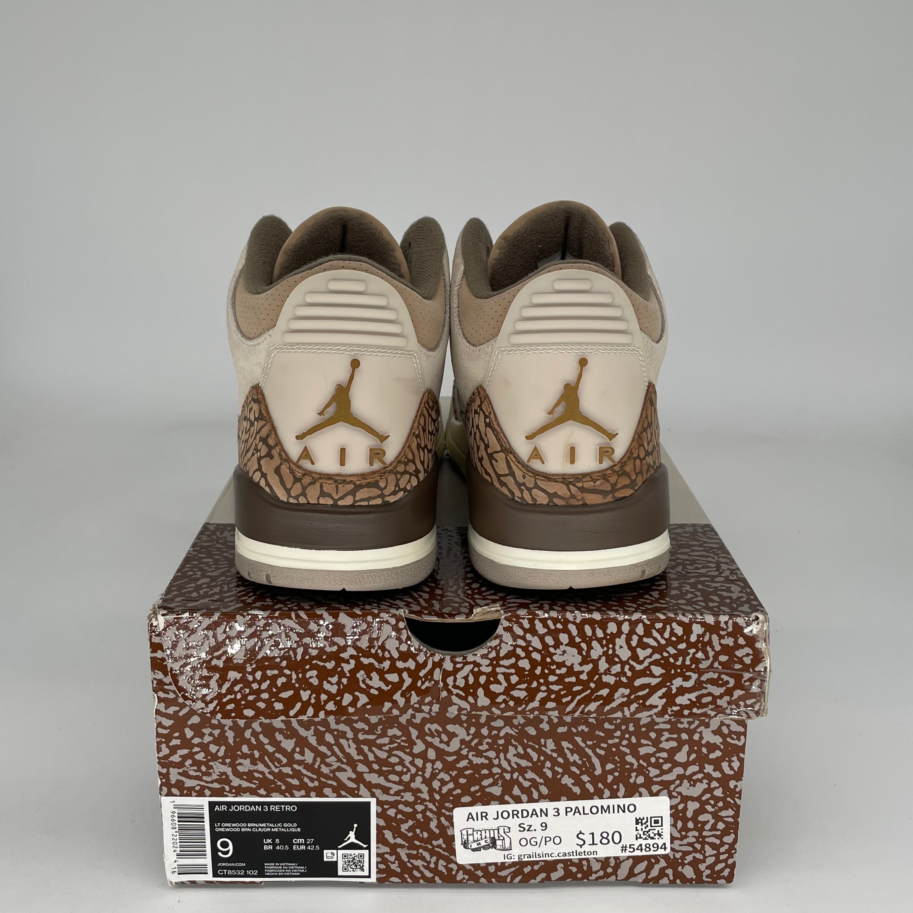 AIR JORDAN 3 PALOMINO Men's Basketball Shoes Size 9 - CT8532 102 Retro Sneakers for Casual Wear & Street Style