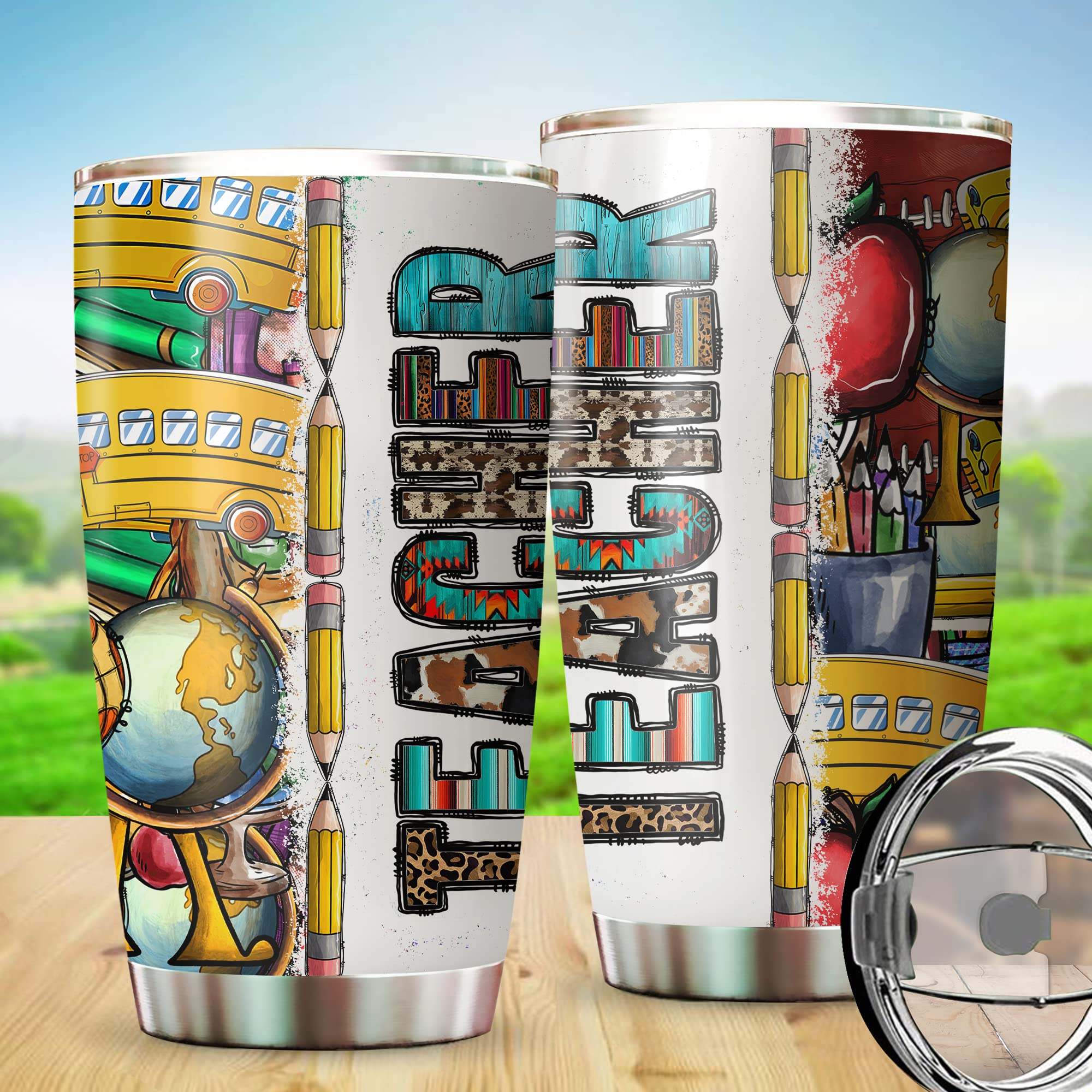 20oz Teacher Cowhide Tumbler | Insulated Stainless Steel Cup for Coffee & Tea | Perfect Teacher Appreciation Gift, Back to School Present, Thank You Gift for Educators | Great for Classroom, Office & Home Use