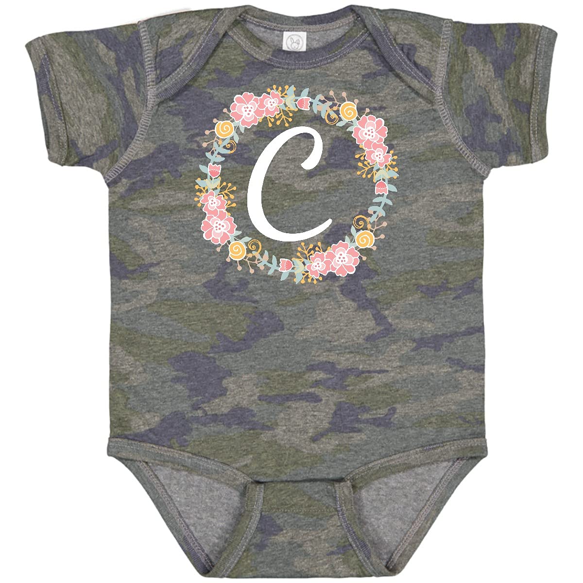 Inktastic C Monogram Alphabet Letter Rose Floral Wreath Baby Bodysuit - Soft Cotton Onesie for Newborns, Infants & Toddlers - Perfect for Family Photos, Baby Showers & Special Occasions