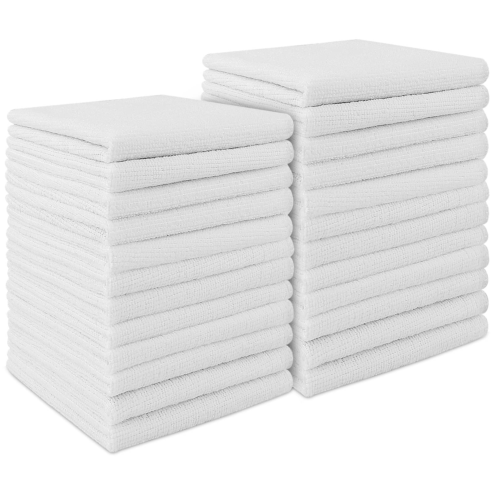 AIDEA 24-Pack White Microfiber Cleaning Cloths - Super Absorbent, Lint-Free & Scratch-Free Wash Rags for Kitchen, Dishes, Dusting & Car Detailing (11.5