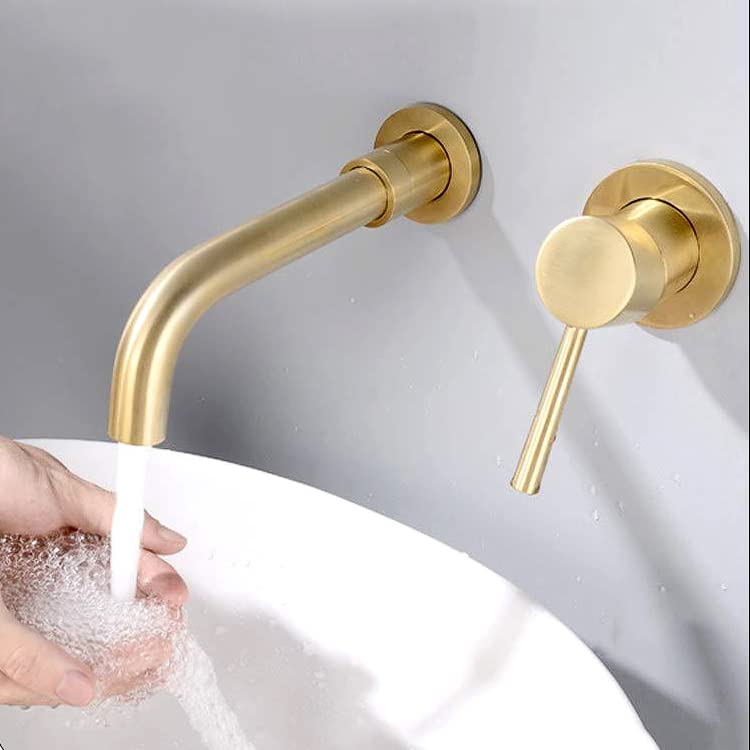 SHAUNI Brushed Gold Wall Mounted Bathroom Faucet, Single Handle Brass Bathroom Sink Faucet with Swivel Spout - Perfect for Modern Bathrooms, Powder Rooms & Vanities