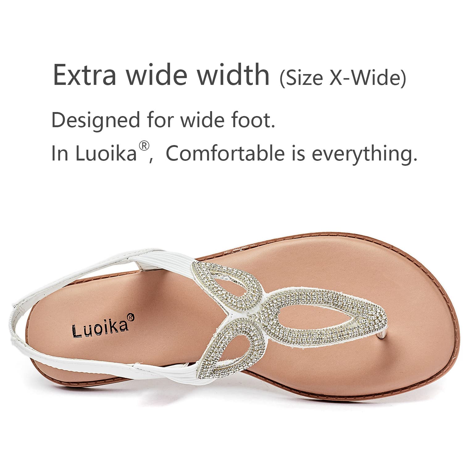Luoika Women's Wide Width Flat Slides Sandals - Rhinestone Strappy Flip Flops Comfortable Summer Beach Shoes for Women | Perfect for Poolside, Vacation & Casual Outings