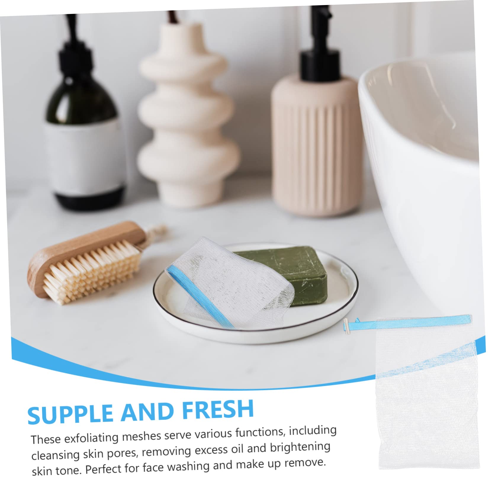 NOLITOY 8pcs Soap Mesh Bags - Hydrating Foaming Soap Savers for Bath & Face Wash (Sky Blue)