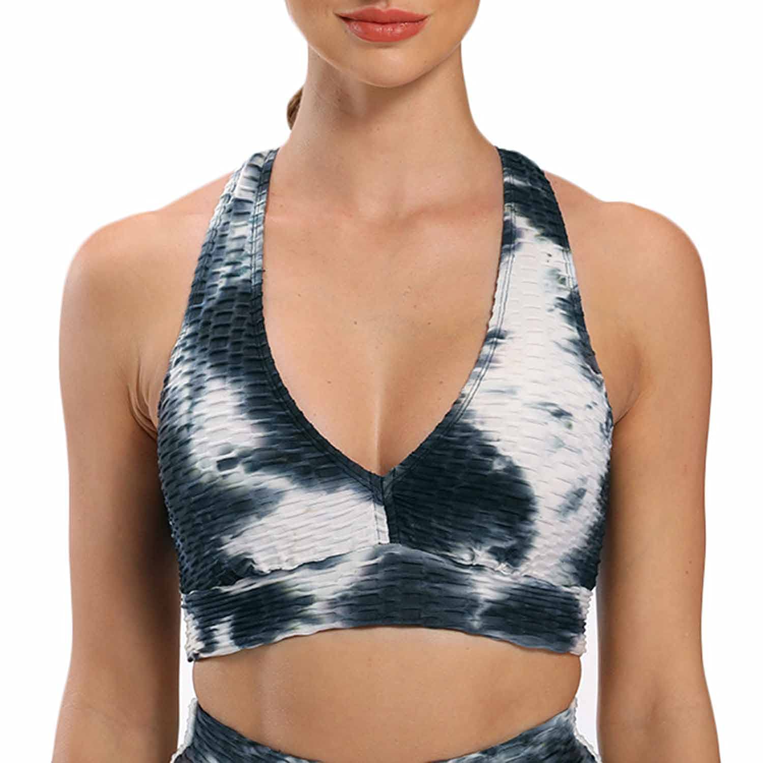 Women's Honeycomb Textured Sports Bra - Padded Workout Top for Gym, Running, Yoga & Fitness - Breathable Tie Dye Activewear for High-Impact Exercise & Daily Wear