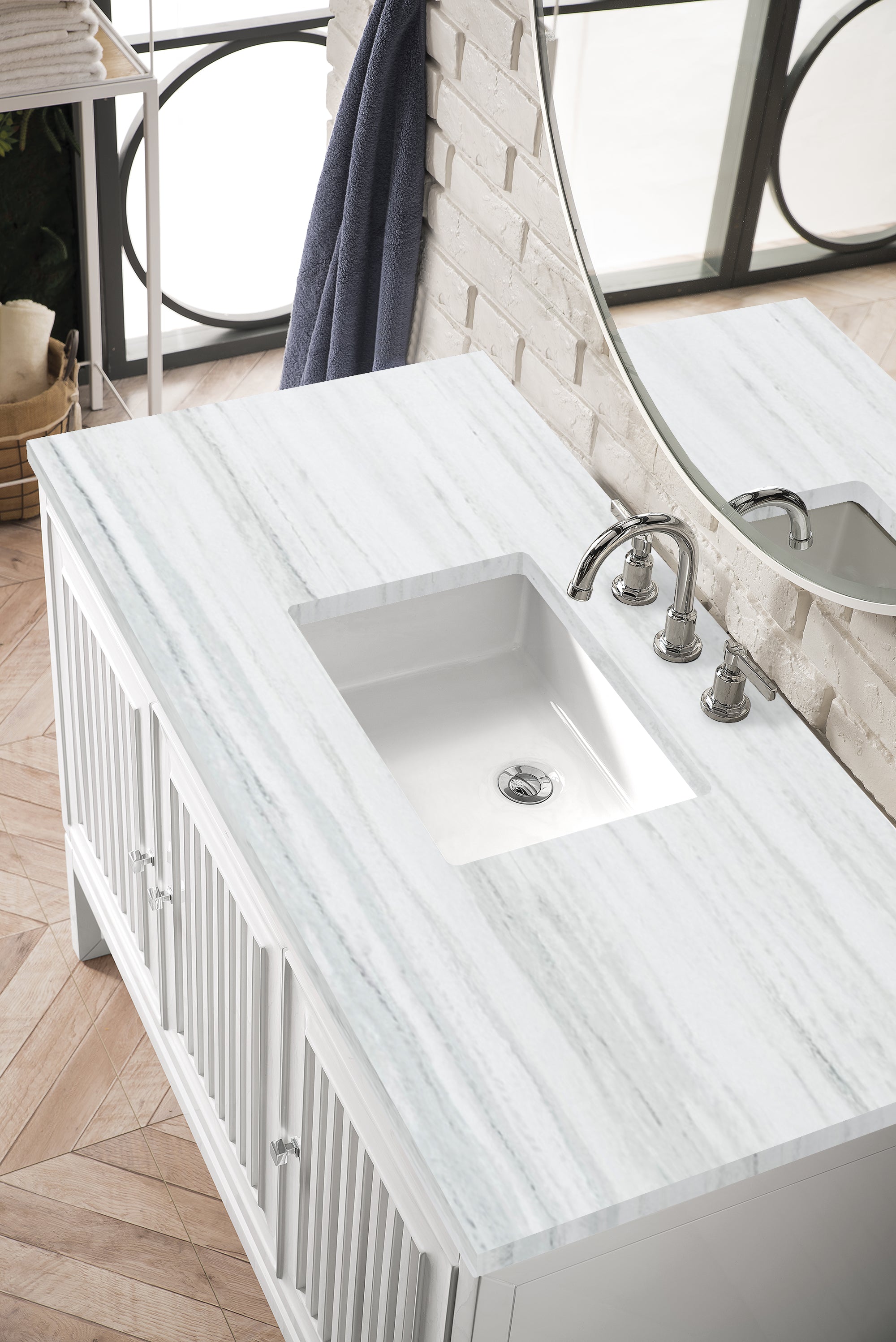 Athens 48 Inch Single Vanity Cabinet with 3CM Arctic Fall Solid Surface Countertop - Glossy White Bathroom Sink for Modern Home Decor | Perfect for Master Bath, Guest Bath & Powder Room