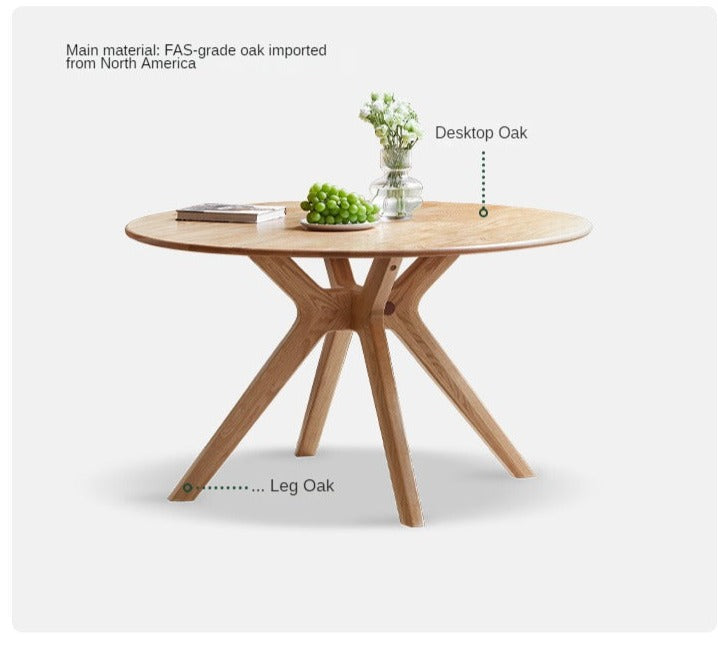 Solid Oak Wood Round Dining Table - 42 Inch Farmhouse Kitchen Table for 6 - Perfect for Family Gatherings & Dinner Parties