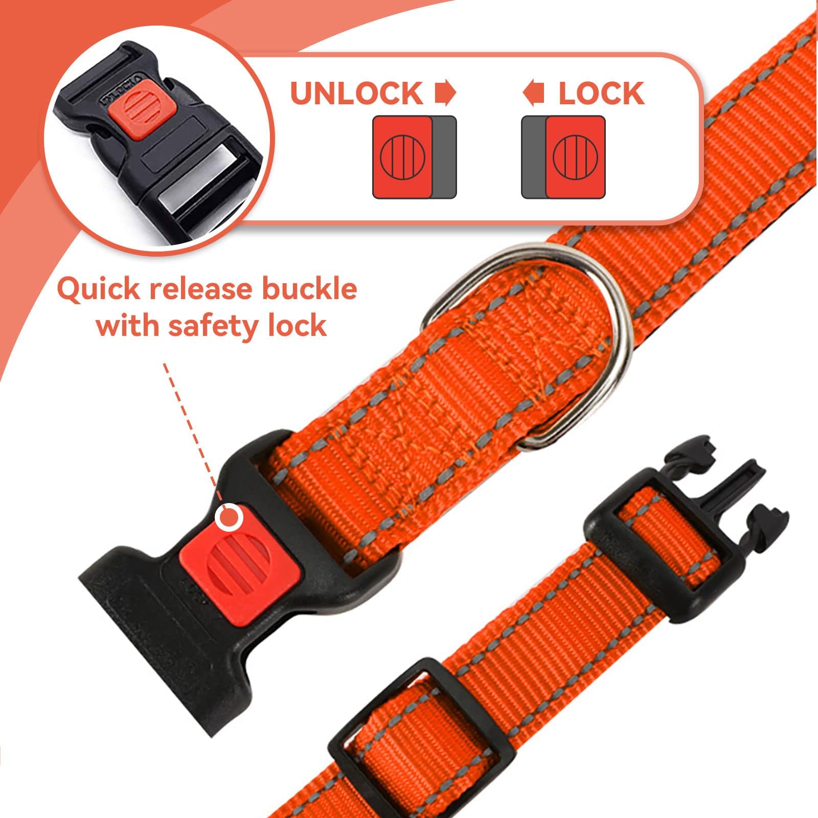 Reflective Adjustable Dog Collar - Ultra Soft Breathable Neoprene Pet Collar with Quick Release Buckle for Small Medium Large Dogs - Perfect for Night Walks & Outdoor Adventures