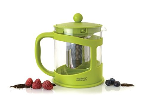BergHOFF Studio 4.24 Cup Glass Tea Maker with Infuser - Lime Green - Perfect for Iced Tea, Herbal Tea & Loose Leaf Tea Brewing at Home or Office