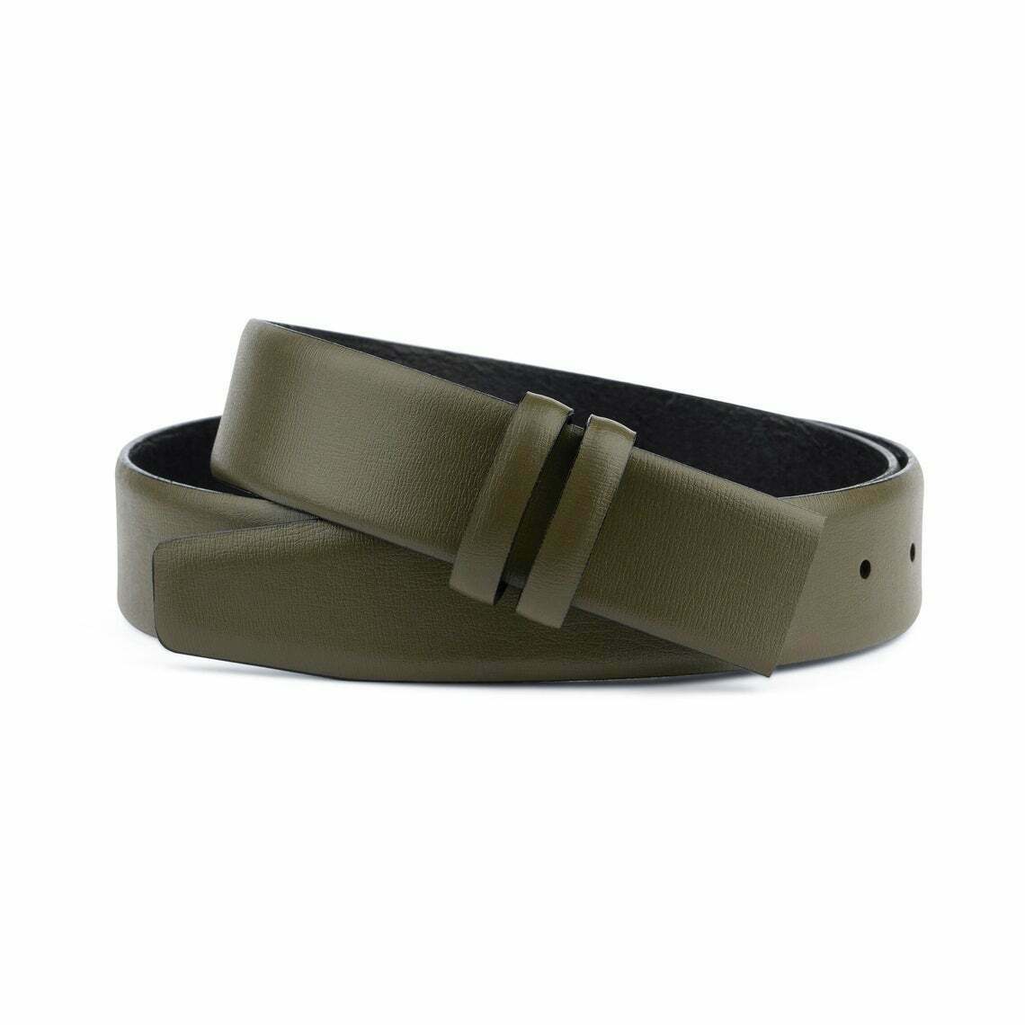 Premium 35mm Olive Green Leather Belt Strap Replacement for Dunhill Buckles - 100% Genuine Leather for Men | Perfect for Business Attire & Formal Occasions