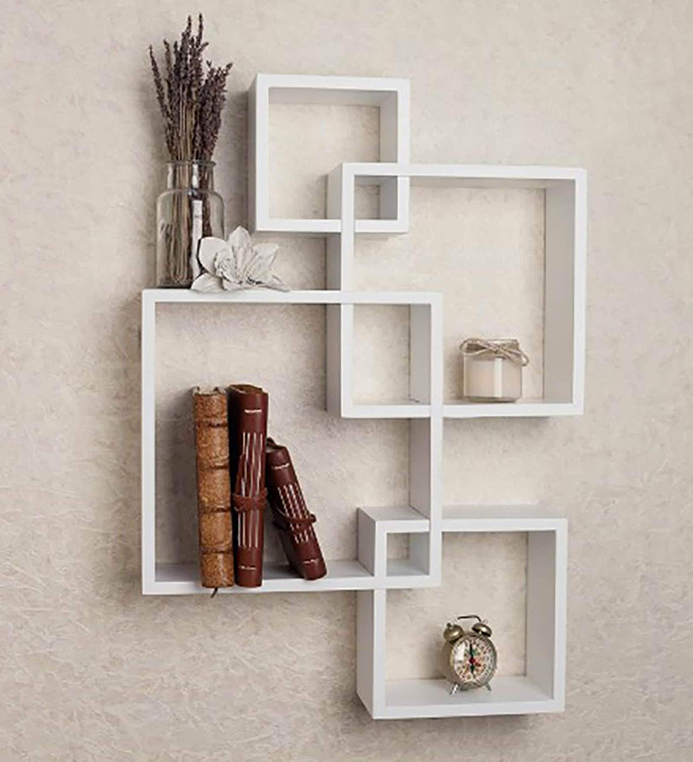 Fleurs De Rocaille White Wooden Floating Wall Shelf - Farmhouse Style Home Decor for Kitchen, Living Room & Bedroom - Perfect for Displaying Plants, Photos & Decorative Items