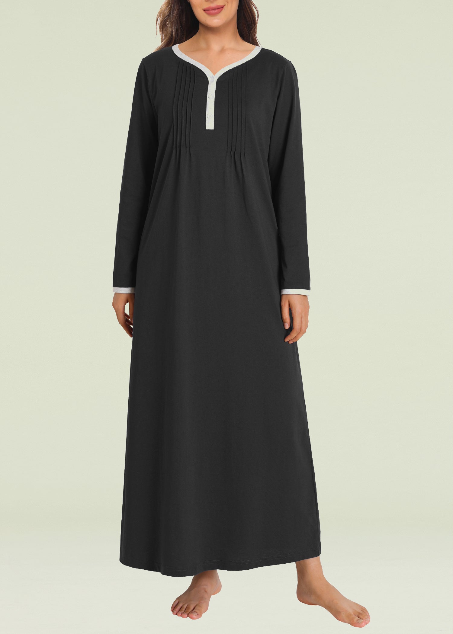 Women's Soft Cotton Long Sleeve Nightgown - Comfortable Sleepwear for Winter Nights & Cozy Lounging at Home