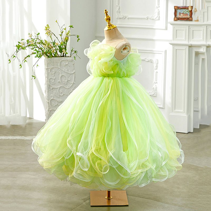 Elegant Baby Green Mesh Puffy Princess Dress for Toddler Girls - Sleeveless Ball Gown for Birthday Party, Photo Shoot & Special Occasions