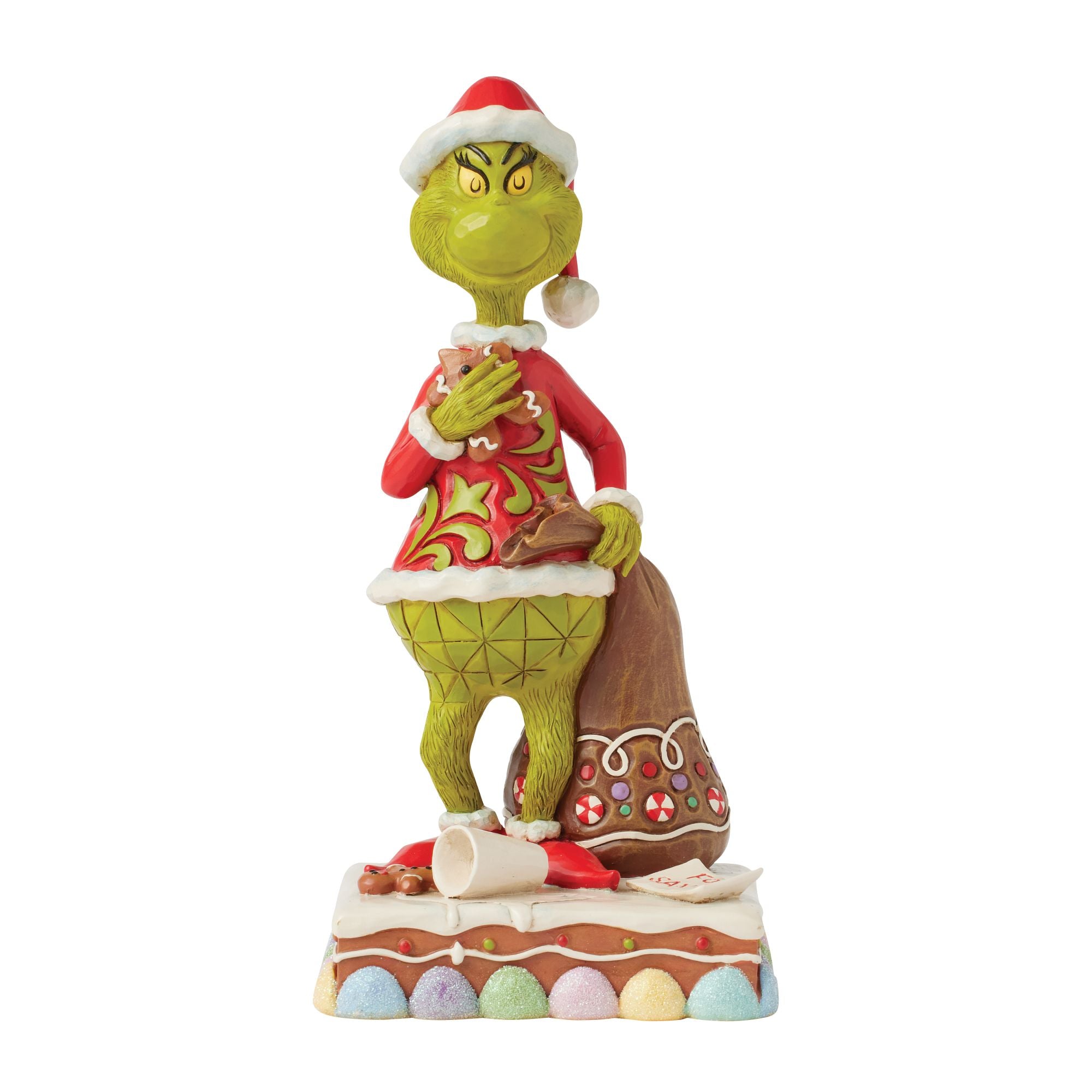 Grinch Eating Gingerbread Figurine - Christmas Decor, Holiday Home Decoration, Festive Party Centerpiece - Perfect for Tree Ornaments, Gift Exchange & Themed Parties