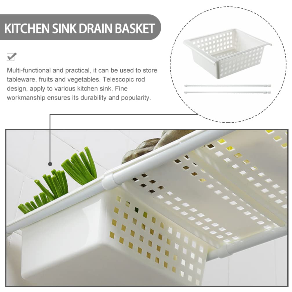 1 Set Kitchen Sink Drain Basket with Telescopic Rod - Stainless Steel Colander Strainer for Washing Fruits, Vegetables, Dishes - Perfect for Draining Pasta, Salad, and Kitchen Utensils