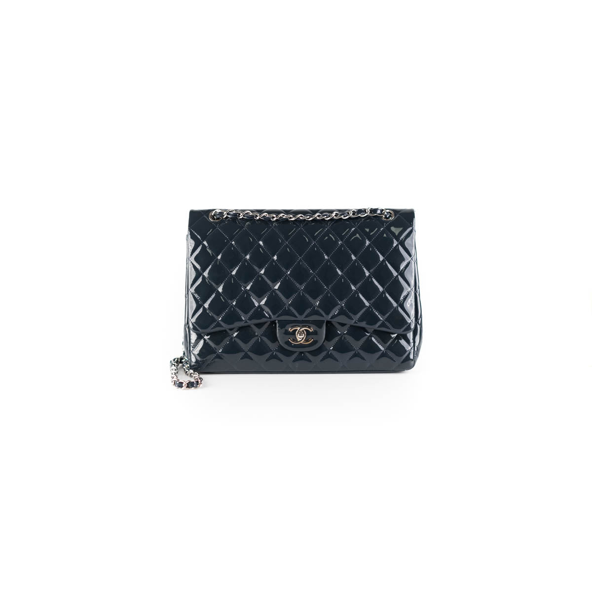 Chanel Classic Flap Maxi Patent Leather Handbag in Navy Blue - Luxury Designer Shoulder Bag for Women, Perfect for Evening Events & Special Occasions