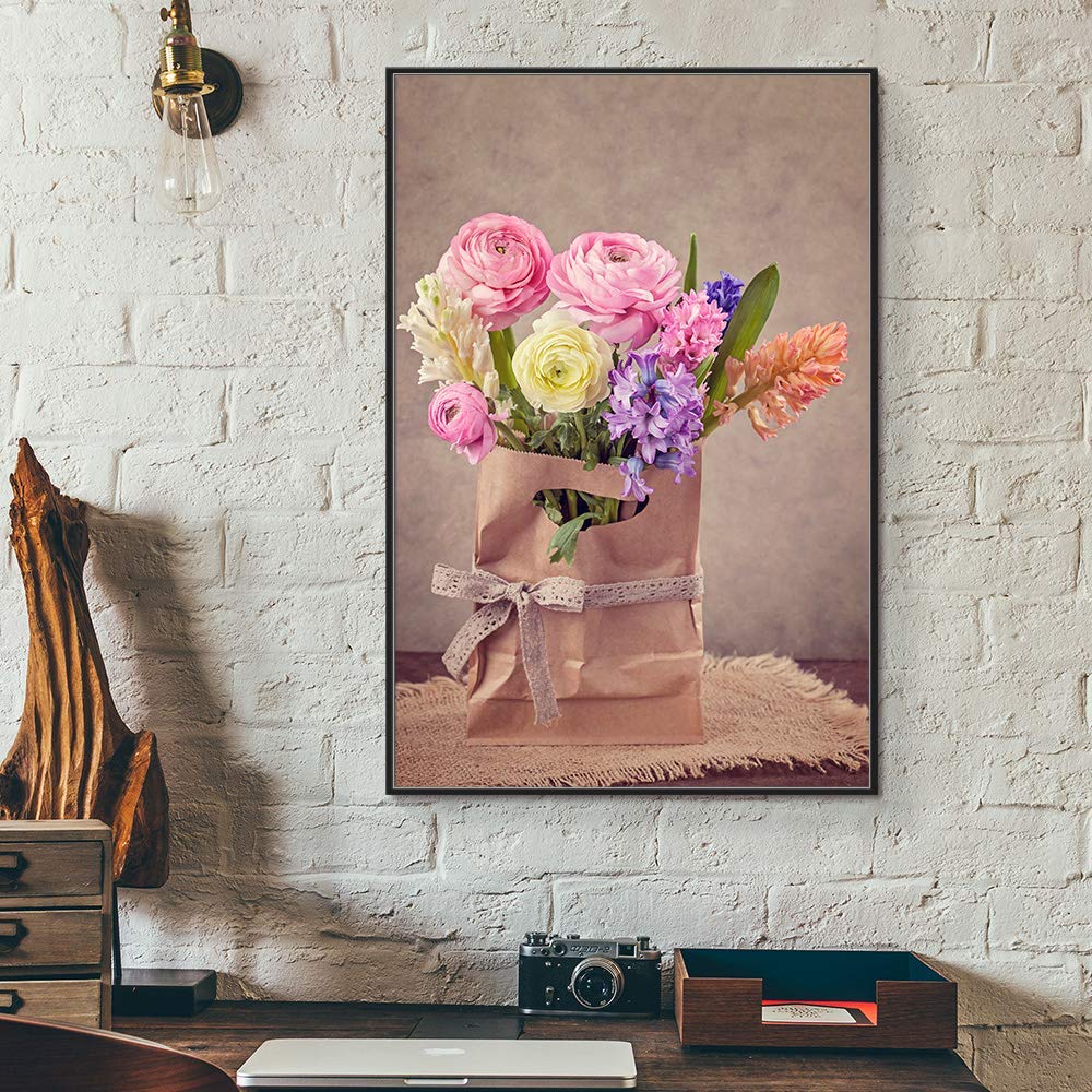 Floating Framed Canvas Wall Art - 24x36 Inch Retro Flower Print for Living Room & Bedroom Decor | Ready to Hang Home Decoration | Perfect for Modern & Vintage Interior Design Styles