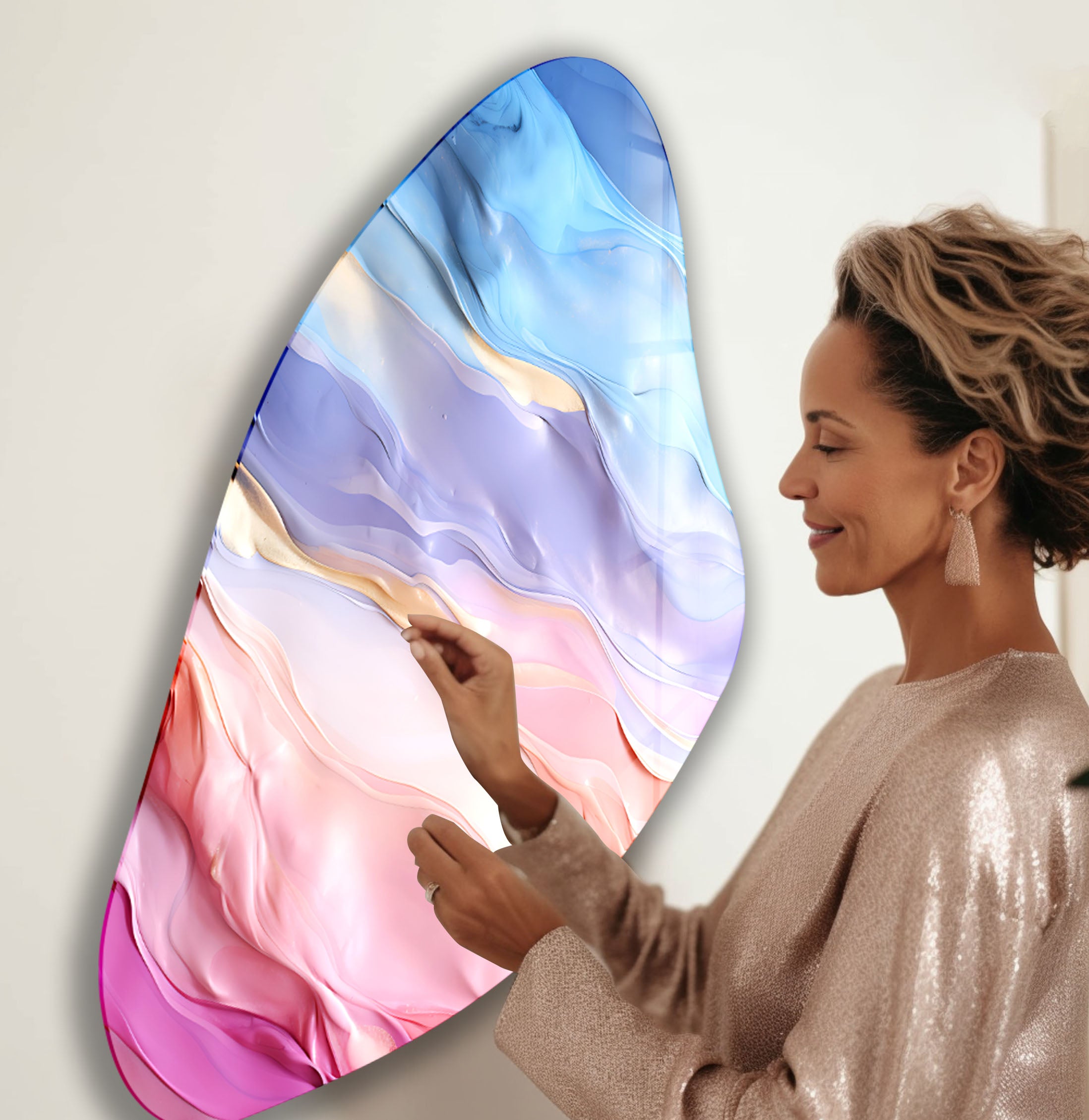 Abstract Pink Aesthetic Glass Wall Art - Modern Home Decor for Living Room, Bedroom & Office - Handmade Glass Painting for Unique Interior Design