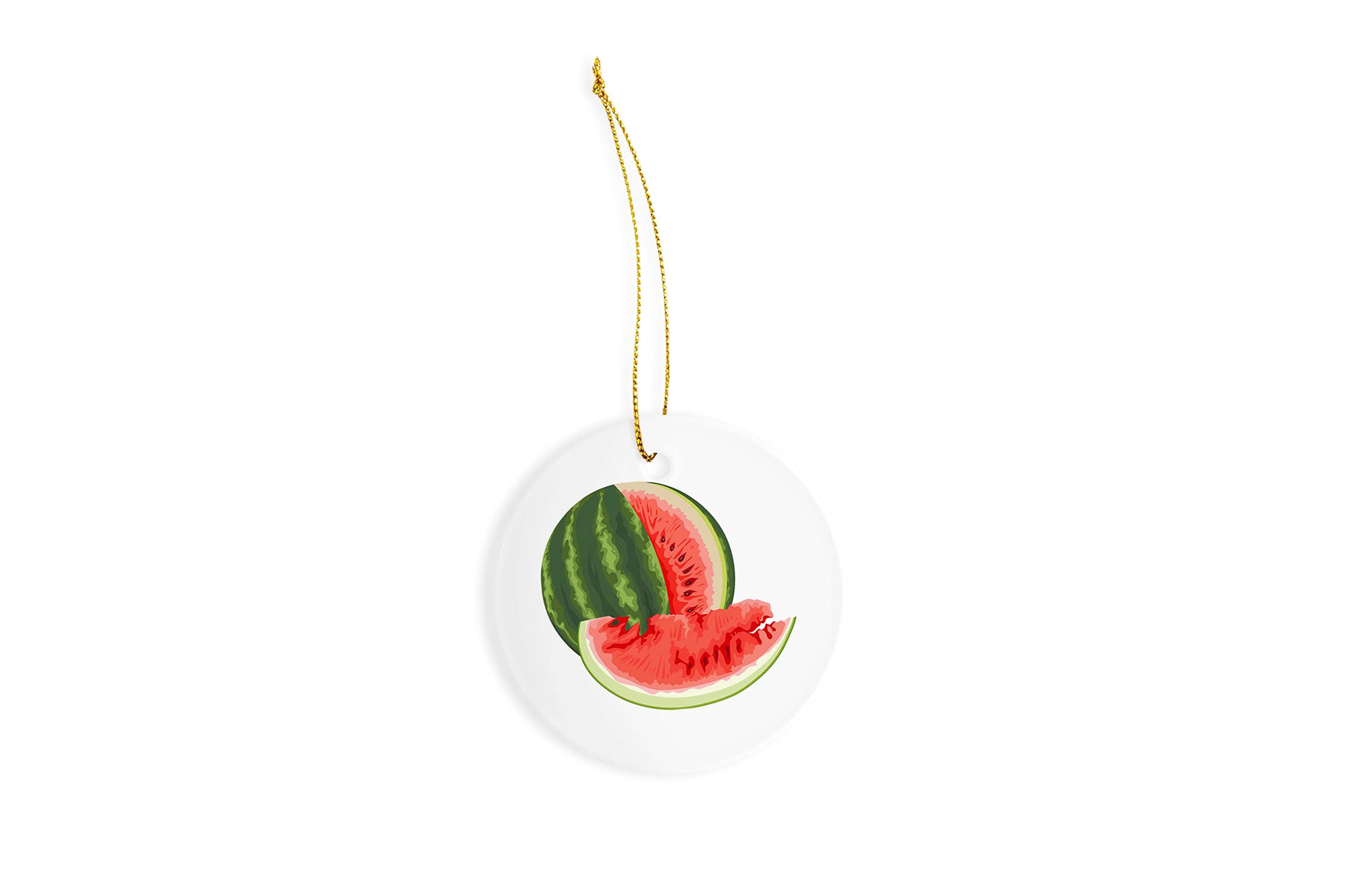 Watermelon Ceramic Ornament - 3 Inch Round Christmas Tree Decoration - Handmade Ceramic Holiday Decor for Xmas Tree, Home, Party & Gift Giving