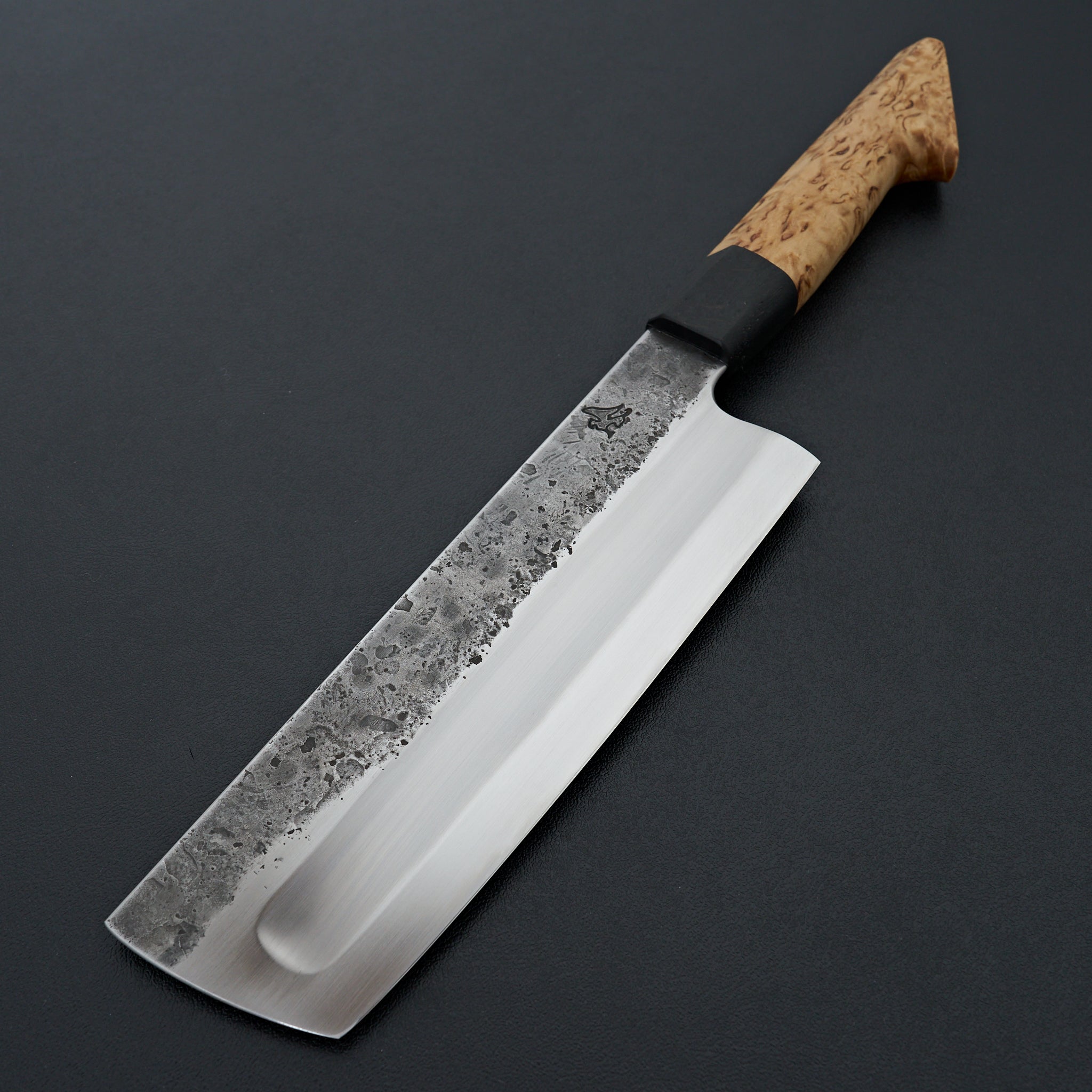Premium Lew Griffin S Grind Curly Birch Nakiri Knife 6.7