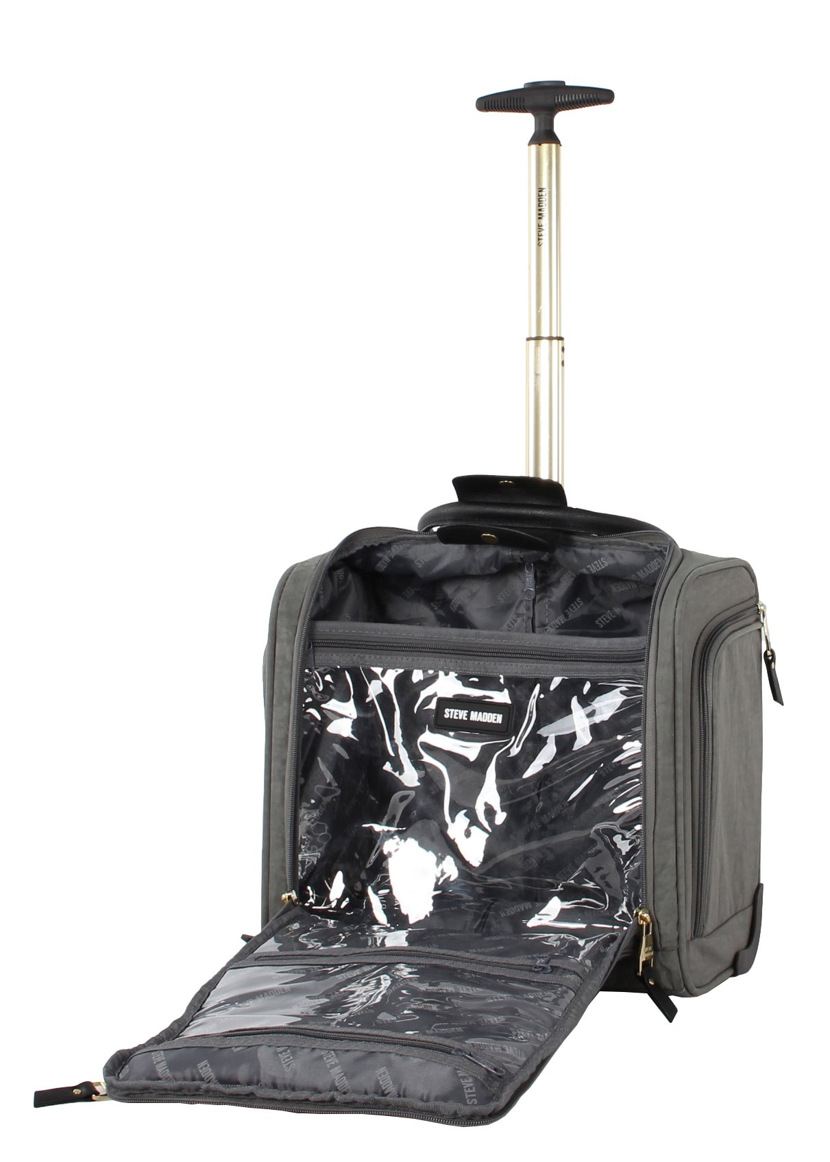 Steve Madden Unisex Spinner Luggage - Peek-a-Boo Grey Carry-On Suitcase with 360° Wheels | Perfect for Business Travel & Weekend Getaways