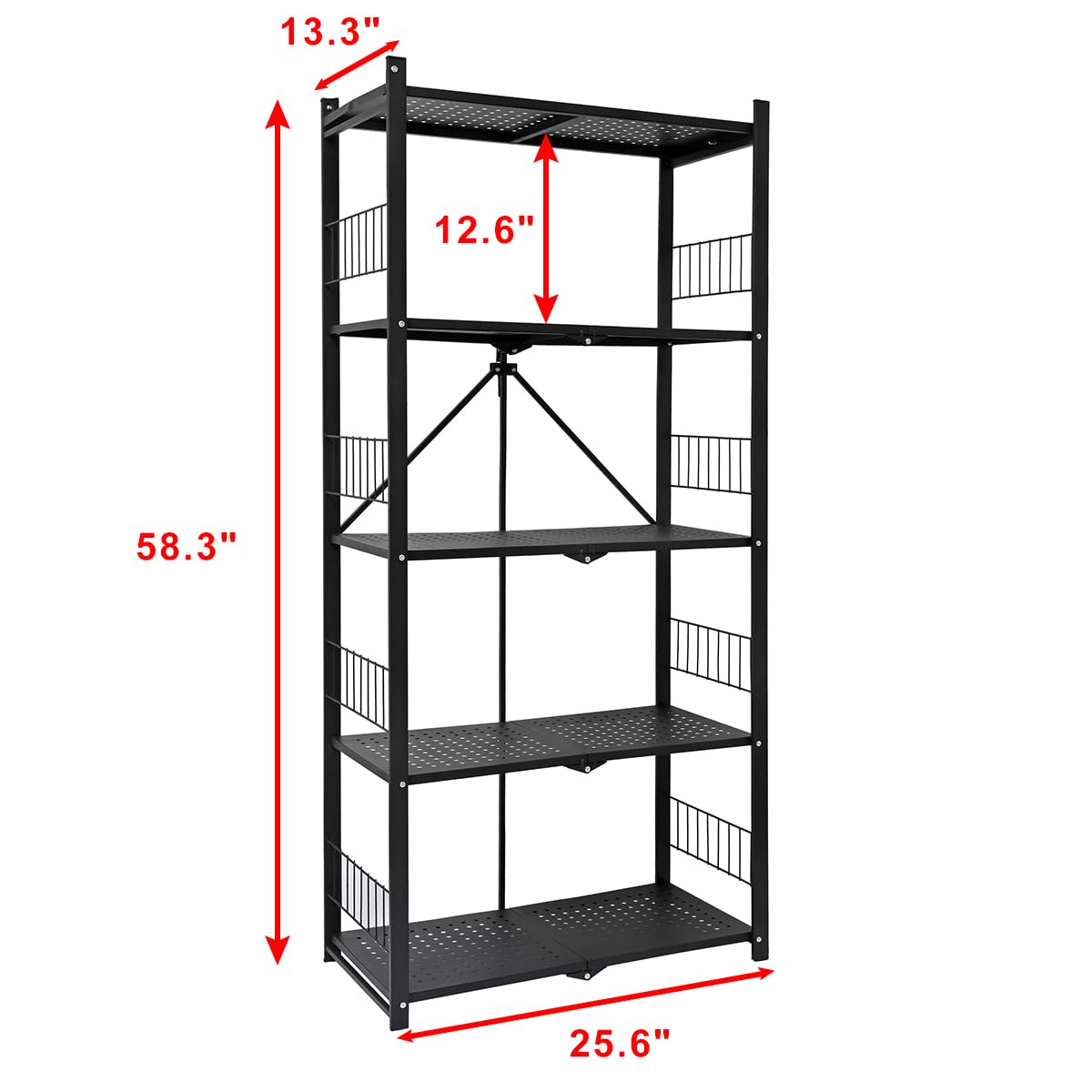 5-Tier Metal Folding Storage Shelves with Wheels - Heavy Duty Collapsible Shelving Unit, No Assembly Rolling Shelf for Garage, Kitchen, Pantry, Laundry Room & Closet Organization