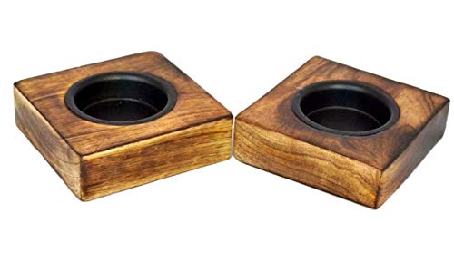 Wooden Votive Candle Holder Set of 2 - Rustic Metal & Wood Tealight Candle Tray for Home Decor, Wedding Centerpieces & Romantic Valentine's Day Ambiance