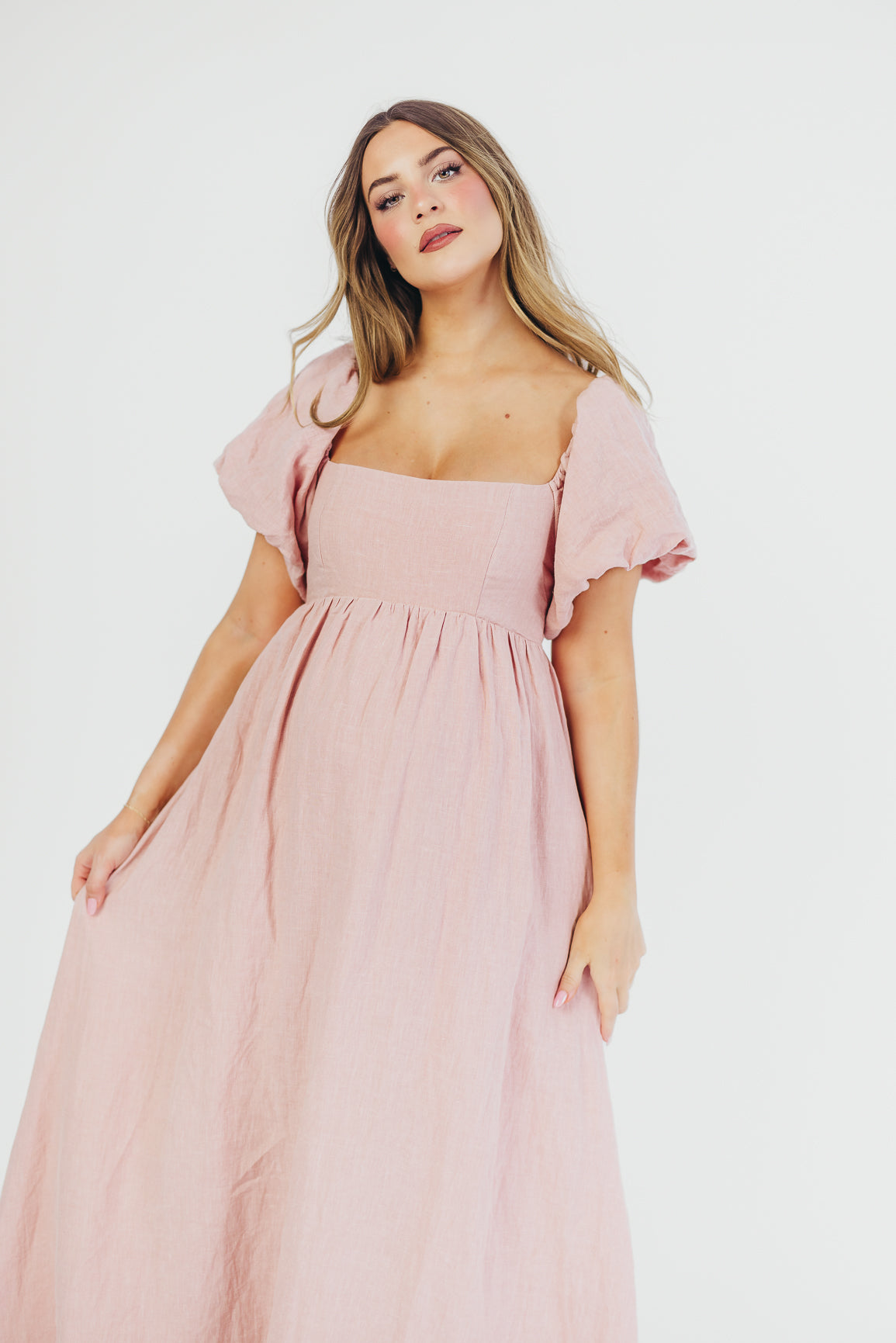 Candace Maxi Dress in Sweet Blush - 100% Linen Bump Friendly Maternity Dress for Women | Perfect for Summer, Beach, and Casual Wear