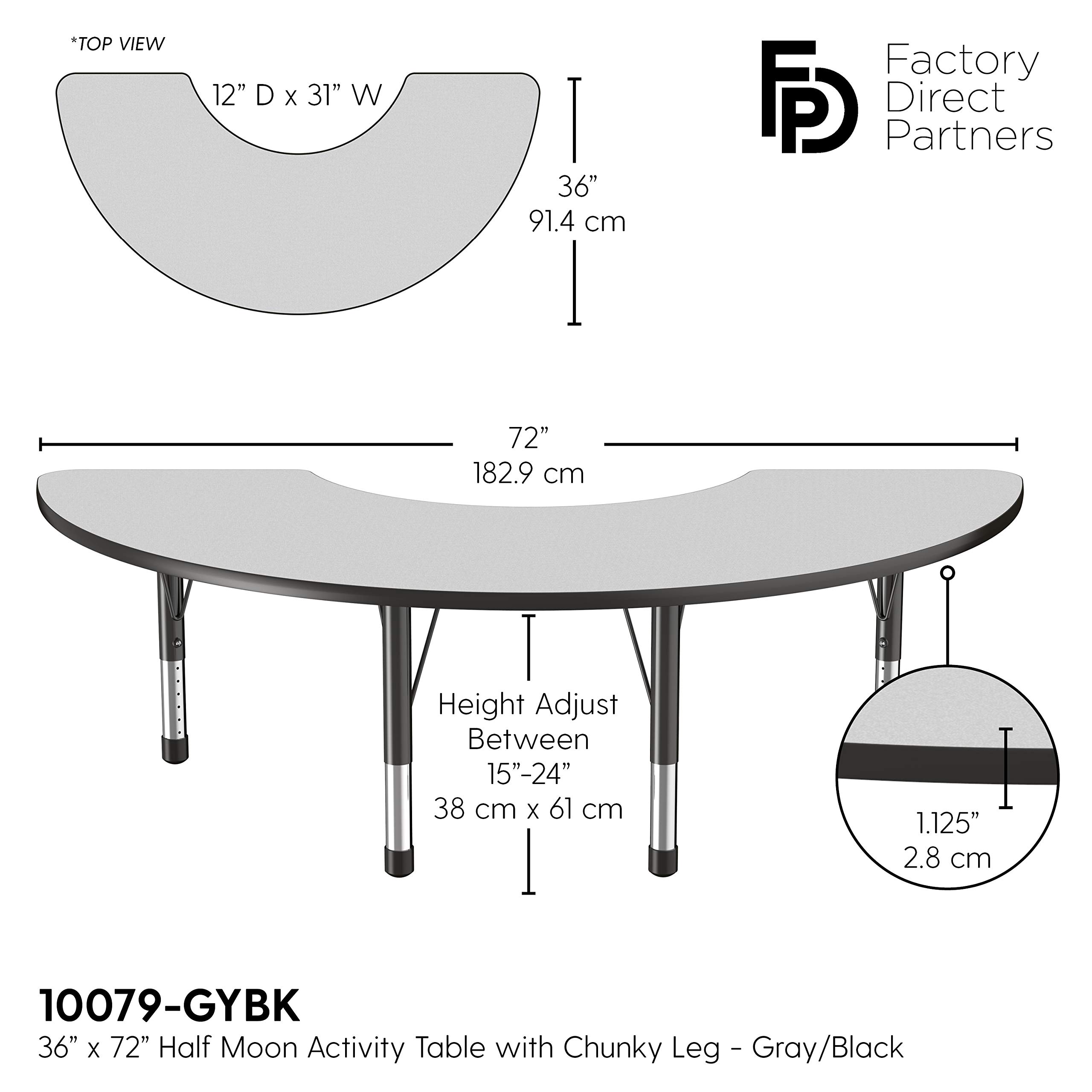 Factory Direct Partners 10076-GYBK Adjustable Height Kids Activity Table (36