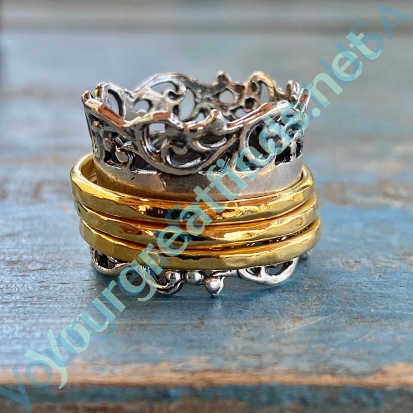Sterling Silver Wide Spinner Ring for Women - Size 5 Adjustable Spinning Band - Stress Relief & Anxiety Fidget Jewelry - Perfect for Meditation, Relaxation and Everyday Wear