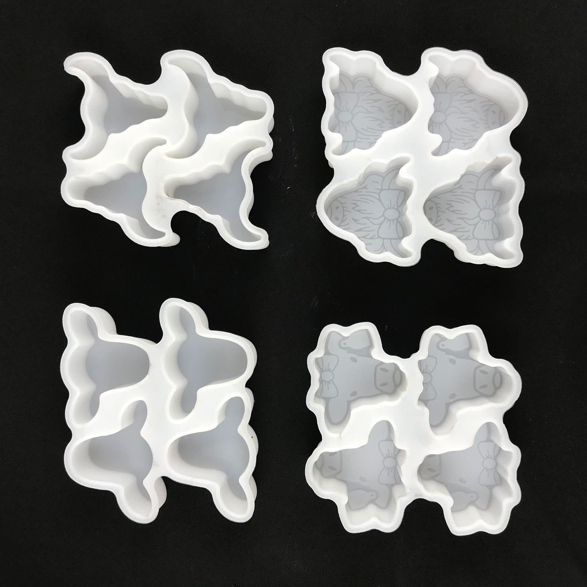 4 Pack White Silicone Cow Bull Epoxy Resin Molds - DIY Aroma Beads, Soap, Candle & Pendant Craft Molds for Car Air Fresheners, Home Decor & Gift Making