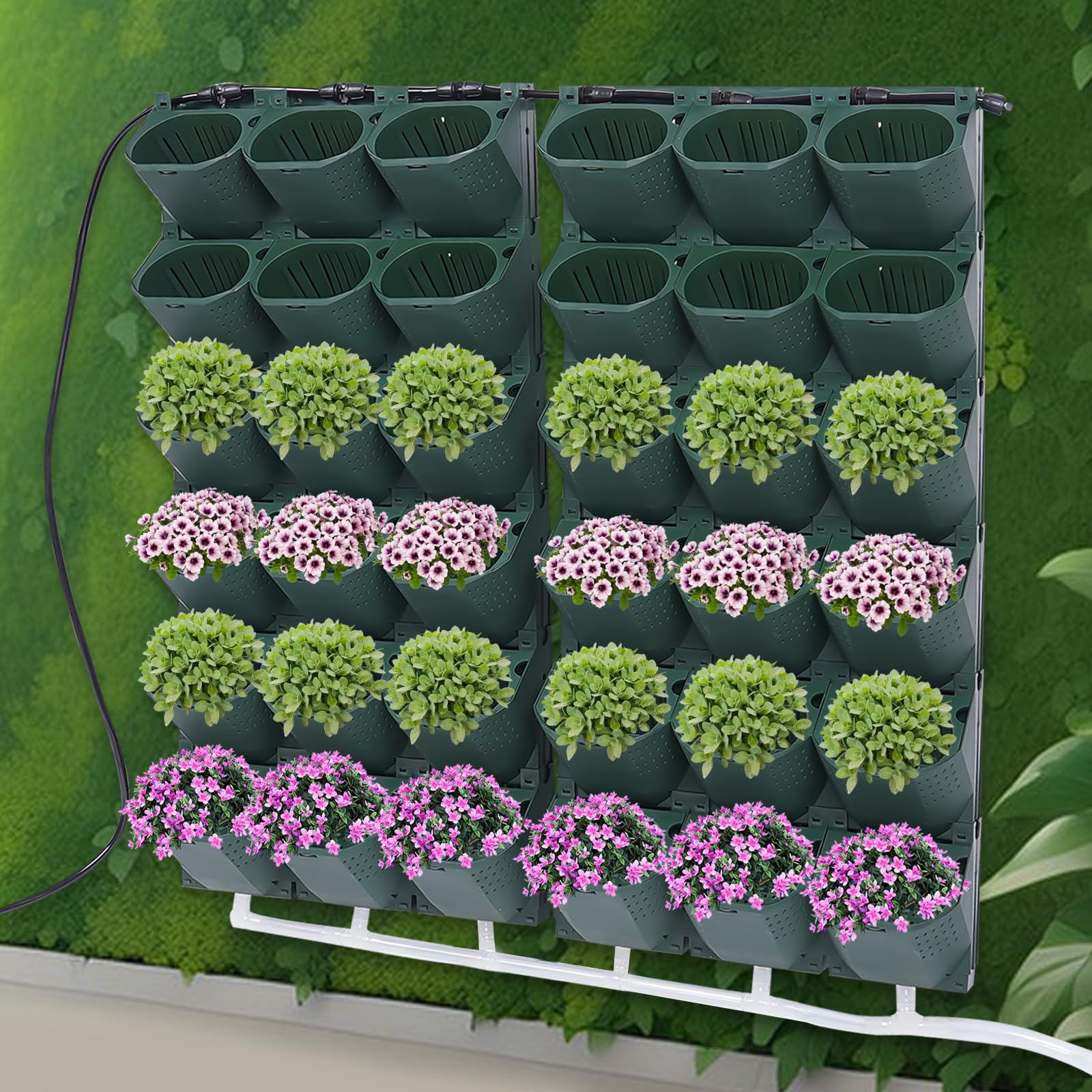 Vertical Self-Watering Wall-Mounted Garden Growing System - 36 Pocket Outdoor Hanging Planters for Balcony, Patio & Home Decoration | Perfect for Growing Herbs, Flowers & Small Vegetables
