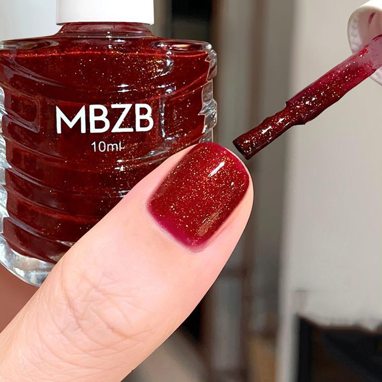 Sparkling Red Glitter Nail Polish - Quick Dry 10ml Shimmer Dark Red Nail Lacquer - High Gloss Holographic Cherry Red Nail Art Polish for Manicure | Perfect for Parties, Weddings, Holidays & Special Occasions