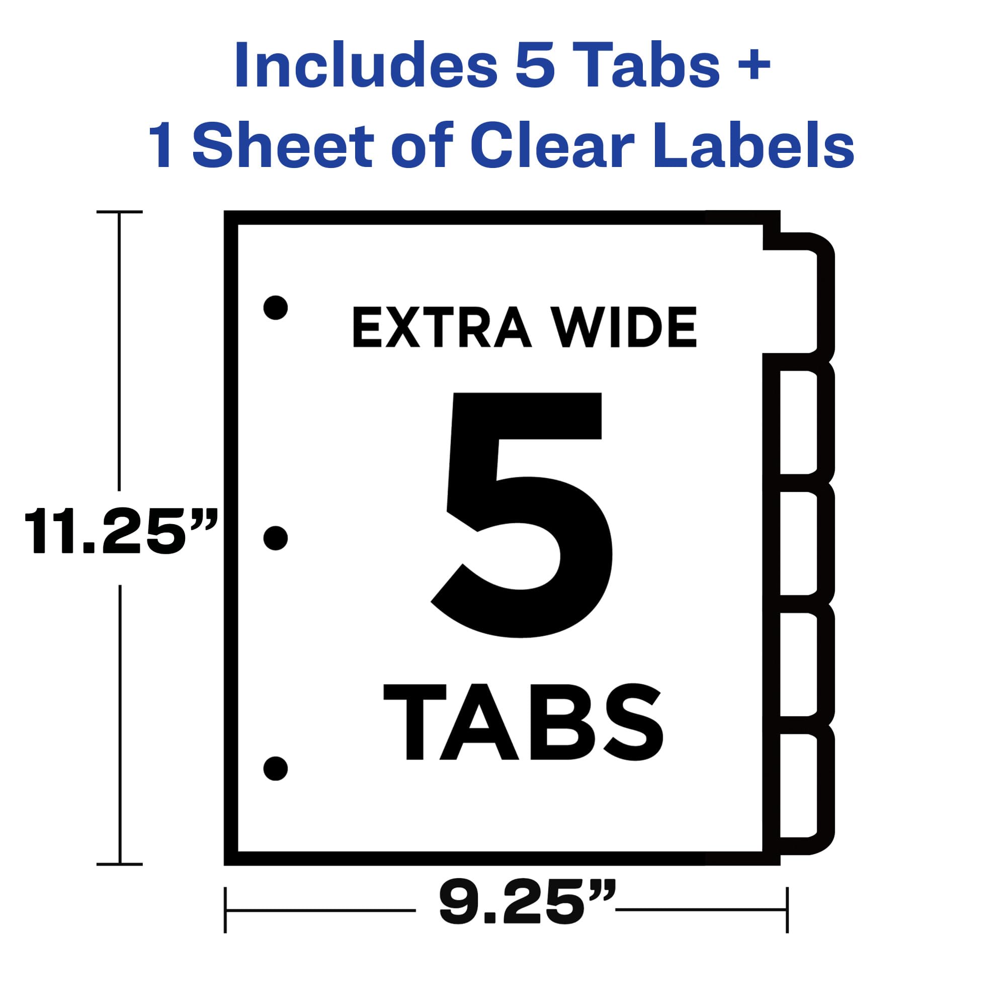 Avery 5-Tab Extra Wide Binder Dividers with Clear Label Strips - White Index Maker for Easy Printing & Organizing (Set of 1, 11438) - Perfect for School, Office, and Home Organization