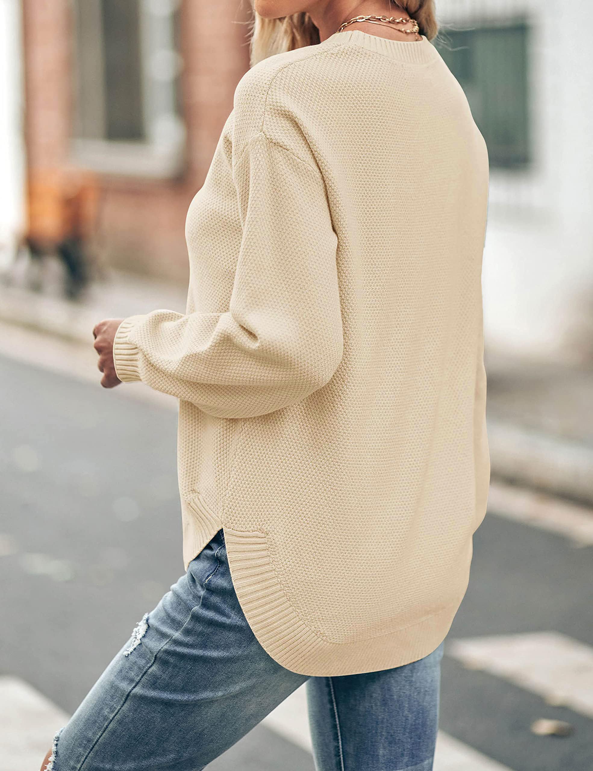 MEROKEETY Women's Fall 2025 Long Sleeve Crew Neck Sweater - Waffle Knit Pullover Top with Balloon Sleeves | Soft & Cozy Jumper for Autumn Outfits, Office Wear & Casual Dates