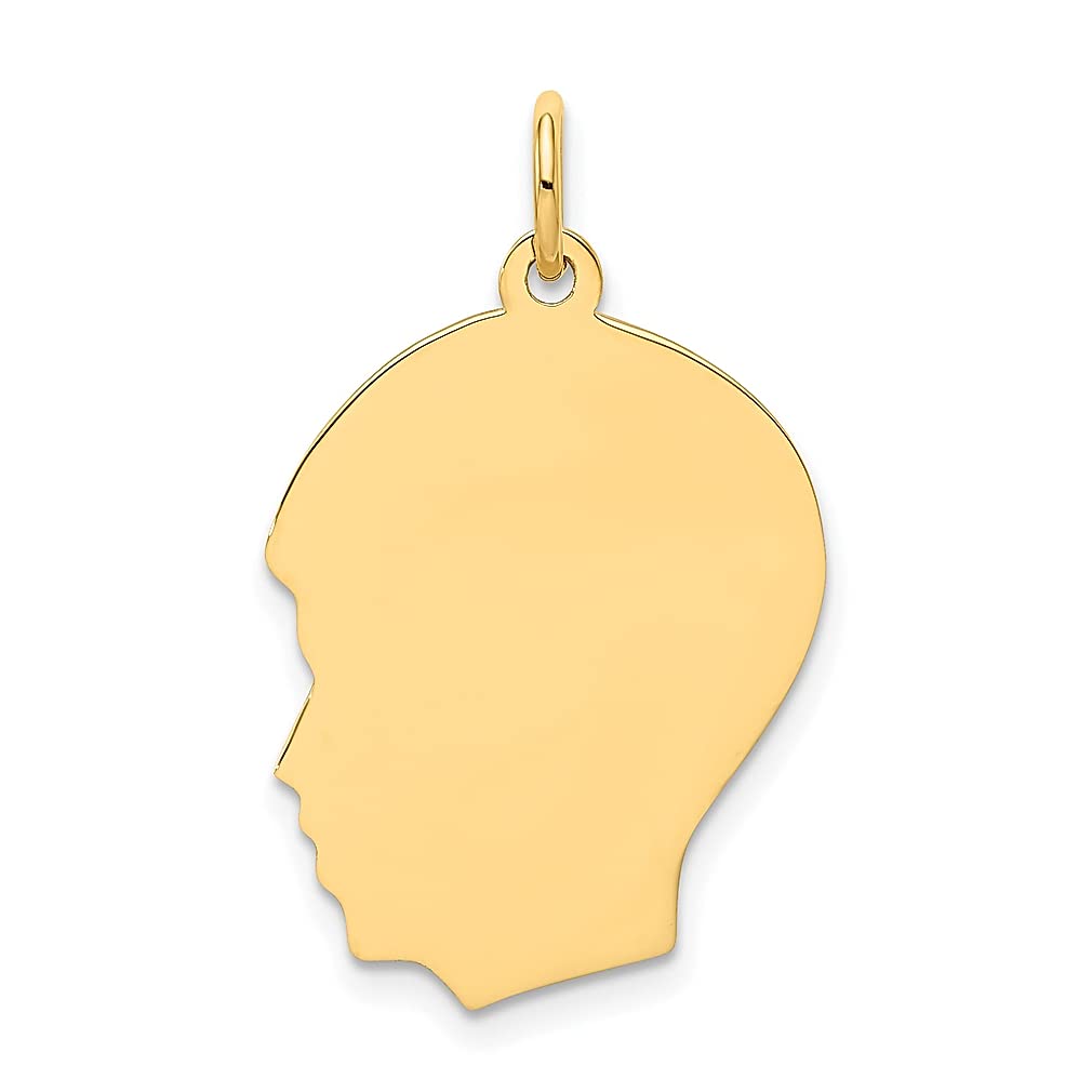 14K Yellow Gold Engravable Boy Head Charm Necklace Pendant - Medium .011 Gauge, Left Facing Baby Disc for Women - Perfect Baby Shower Gift, Christening Present & Mother's Day Jewelry